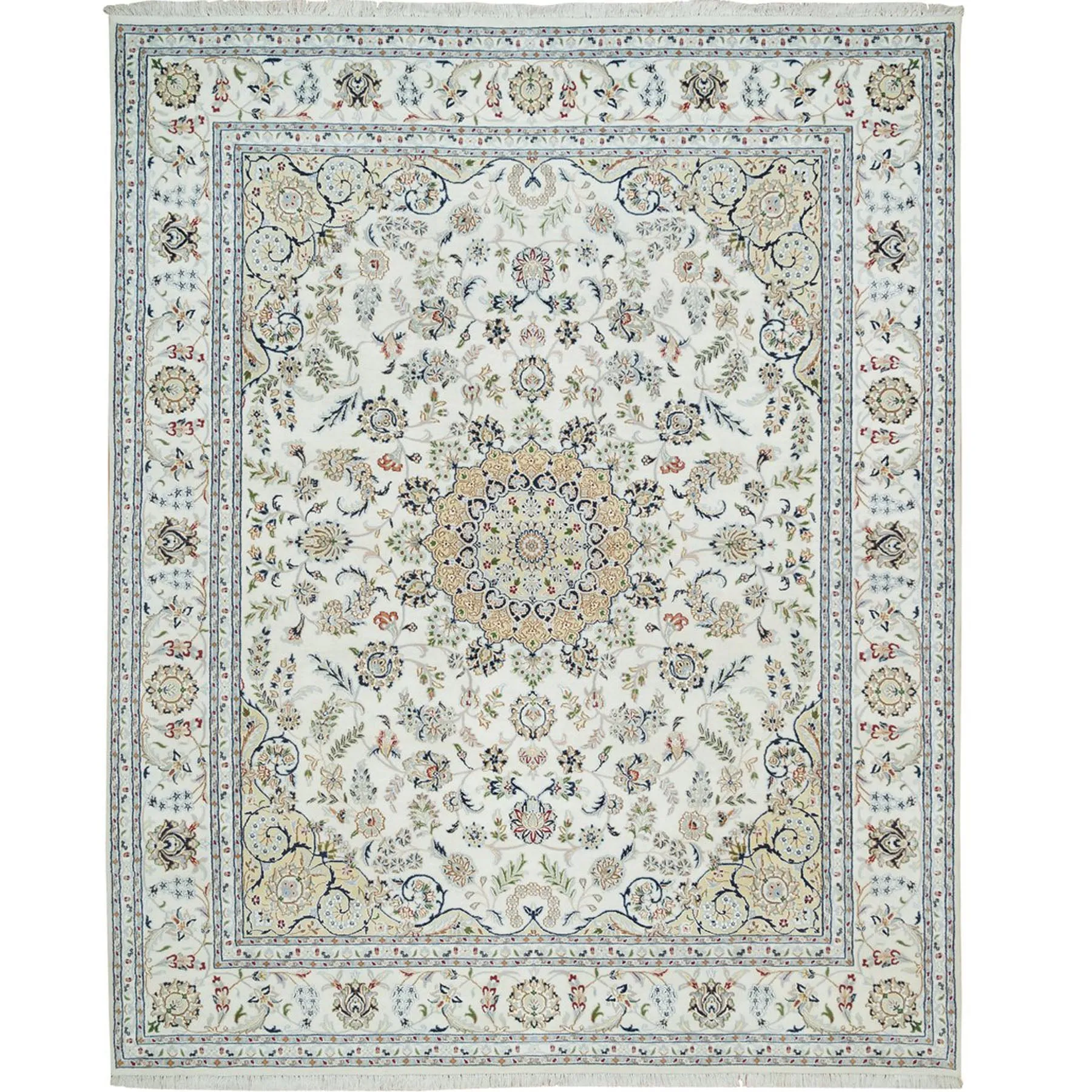 Fine Traditional Nain Design Hand-Knotted Wool & Silk Handmade Rug (Size 8.0 X 10.0) Cwral-9822