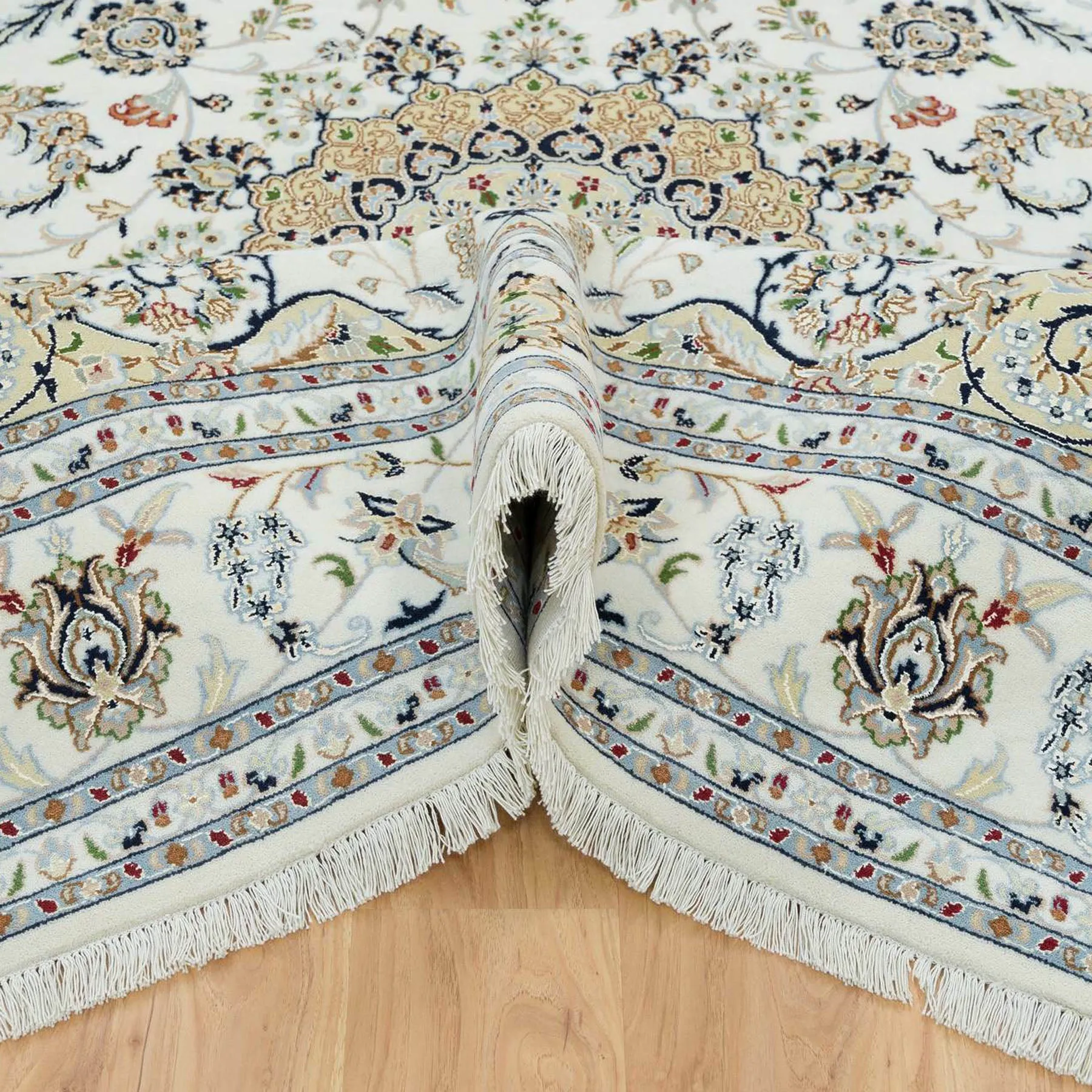 Fine Traditional Nain Design Hand-Knotted Wool & Silk Handmade Rug (Size 8.0 X 10.0) Cwral-9822
