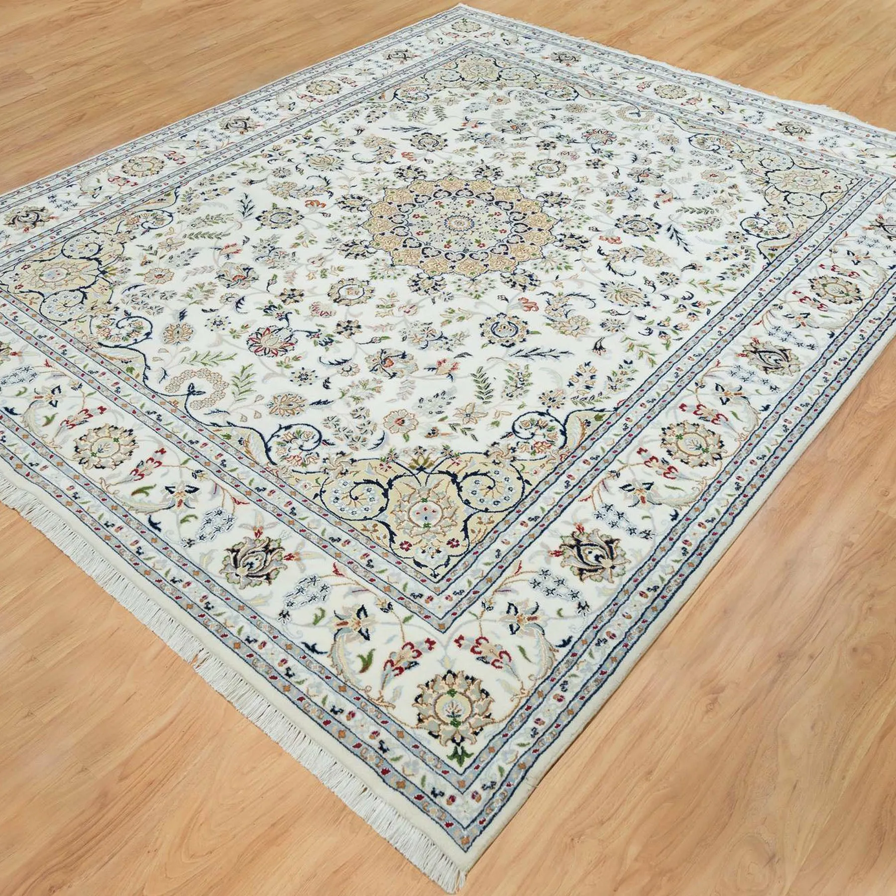 Fine Traditional Nain Design Hand-Knotted Wool & Silk Handmade Rug (Size 8.0 X 10.0) Cwral-9822