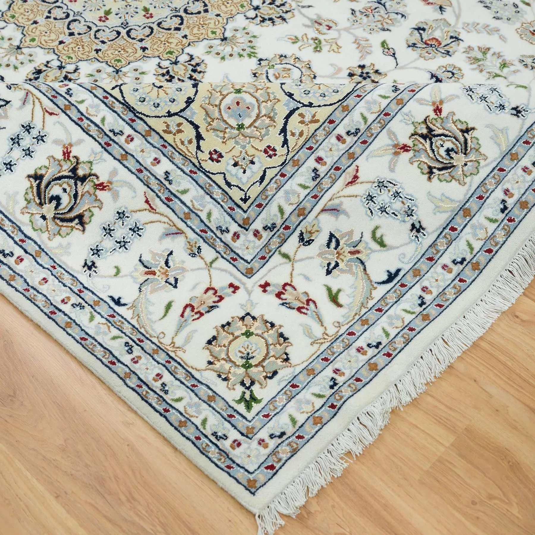 Fine Traditional Nain Design Hand-Knotted Wool & Silk Handmade Rug (Size 8.0 X 10.0) Cwral-9822
