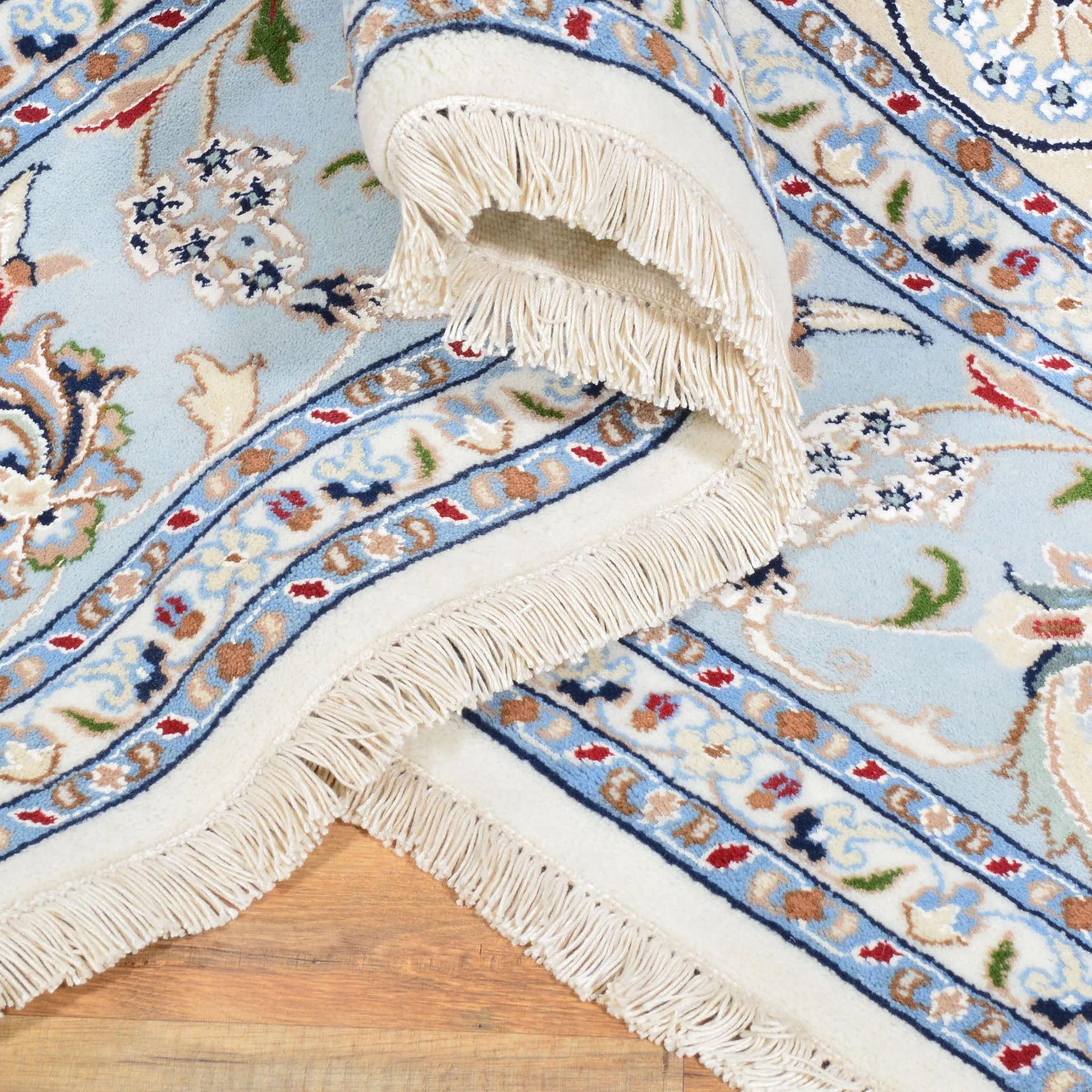 Fine Traditional Nain Design Hand-Knotted Wool Silk Handmade Rug (Size 8.2 X 10.0) Cwral-7497