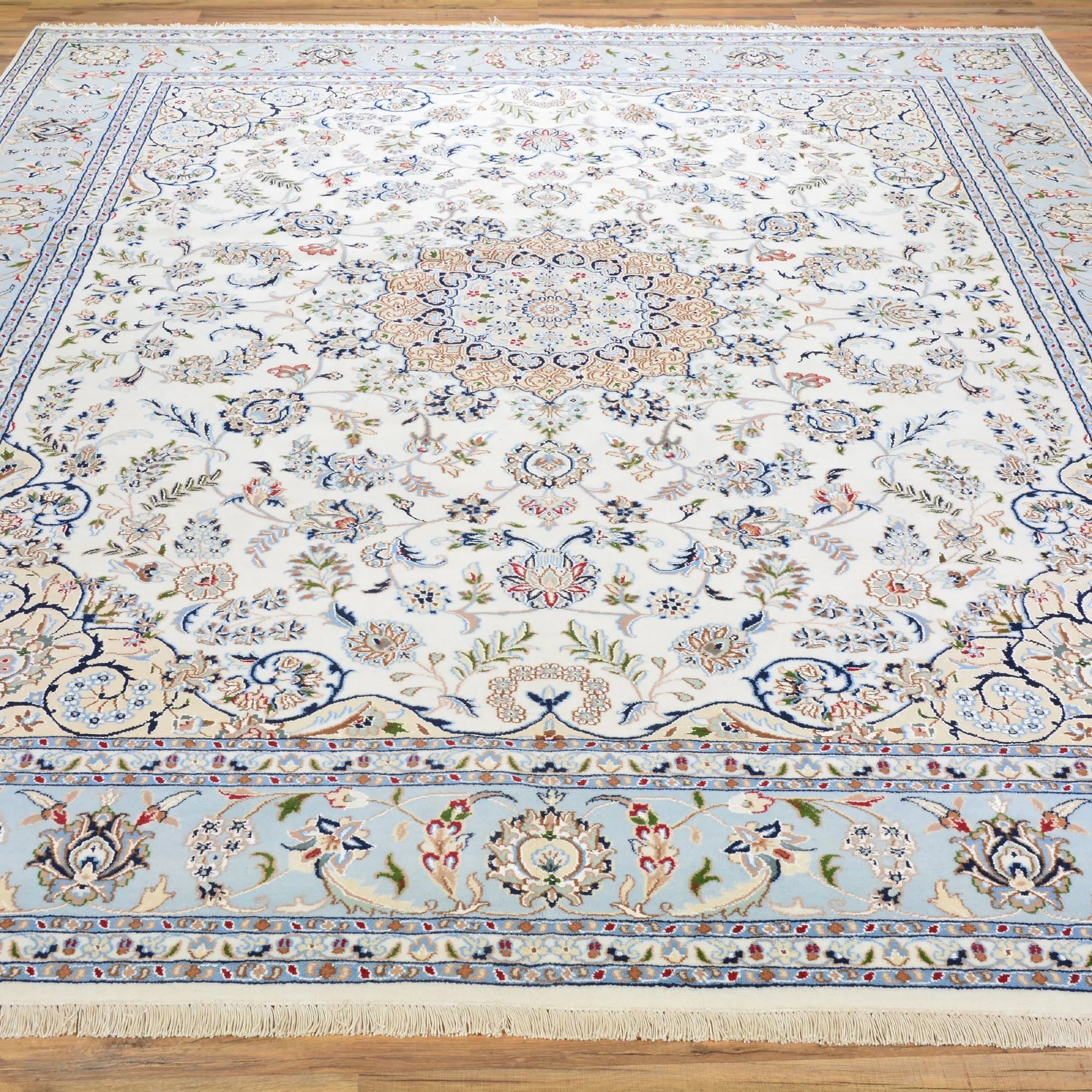Fine Traditional Nain Design Hand-Knotted Wool Silk Handmade Rug (Size 8.2 X 10.0) Cwral-7497