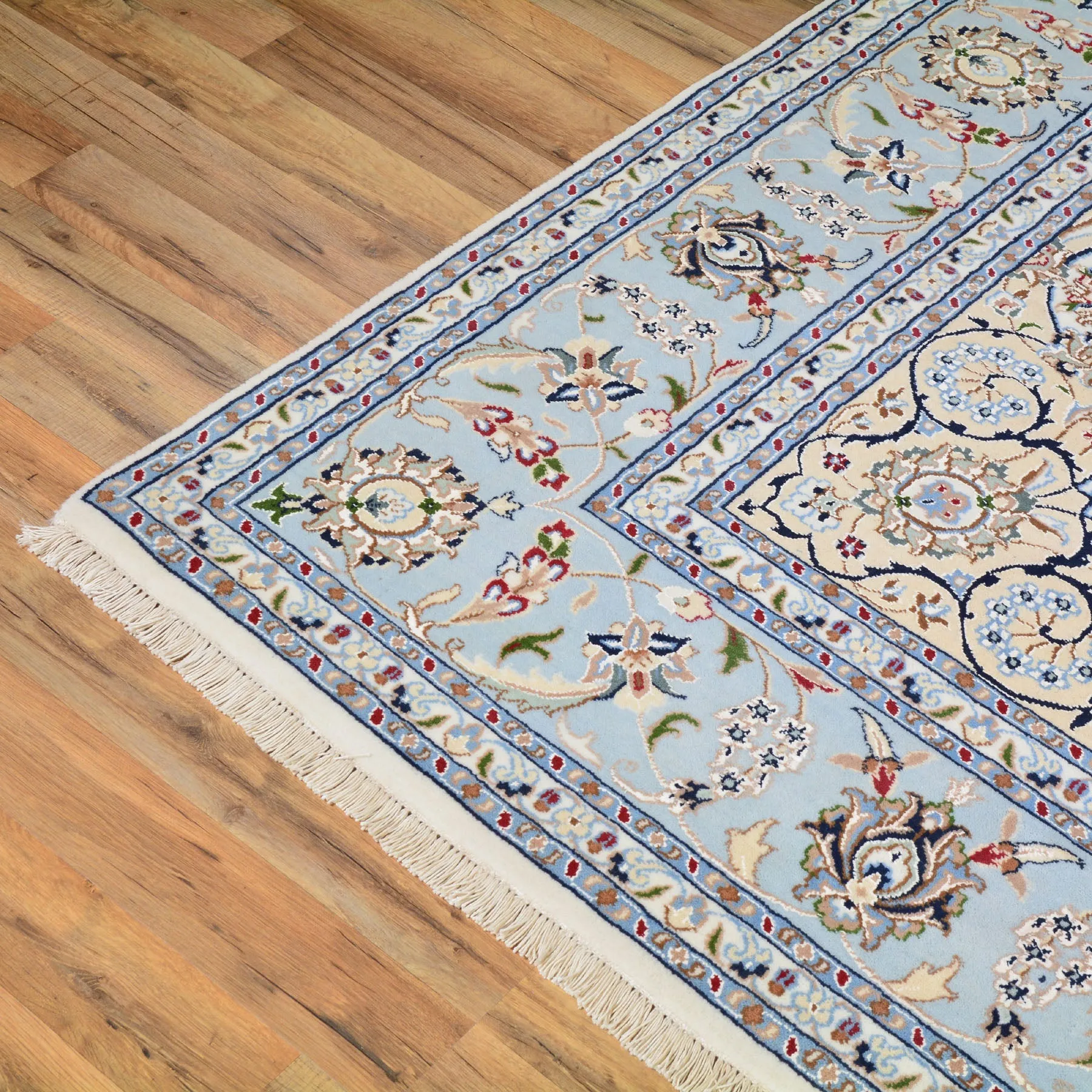 Fine Traditional Nain Design Hand-Knotted Wool Silk Handmade Rug (Size 8.2 X 10.0) Cwral-7497