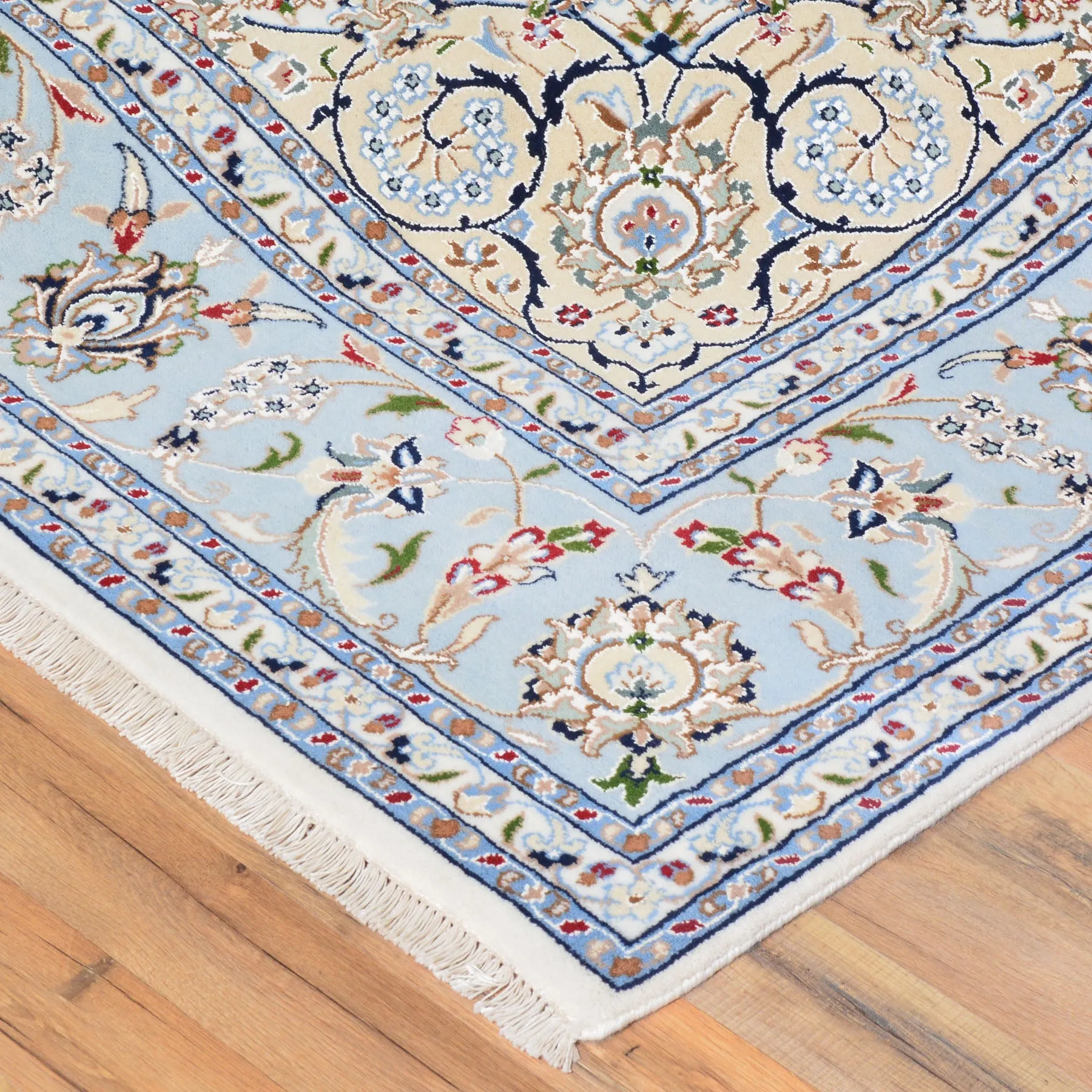 Fine Traditional Nain Design Hand-Knotted Wool Silk Handmade Rug (Size 8.2 X 10.0) Cwral-7497