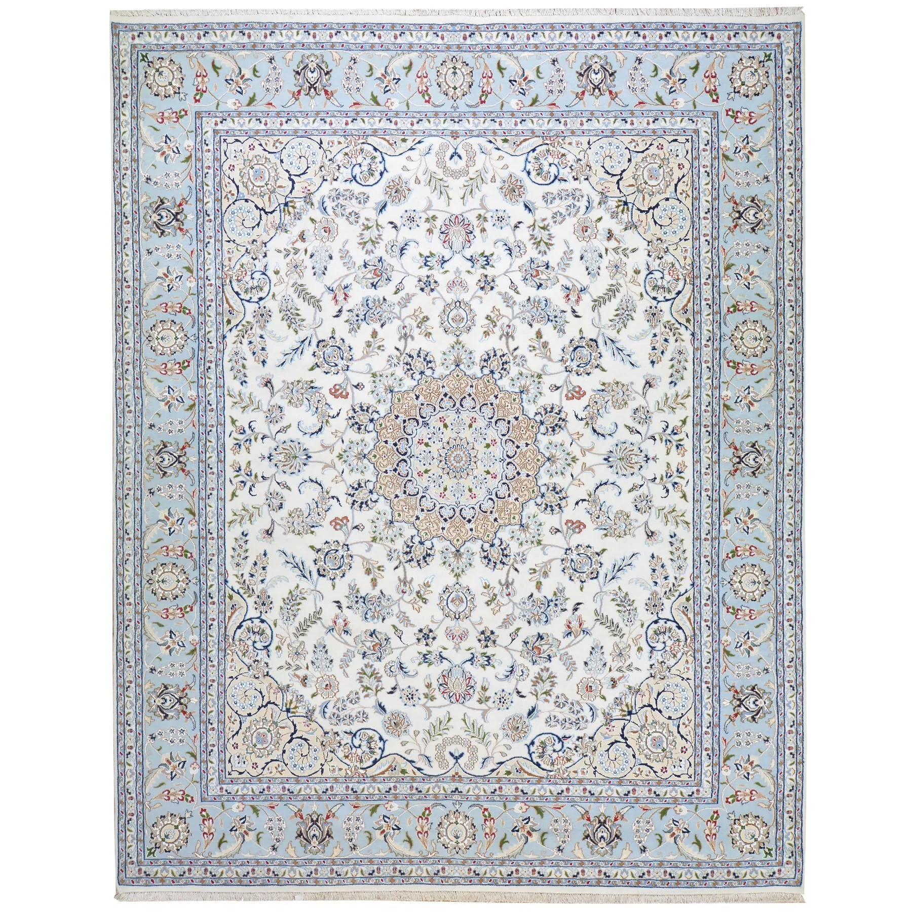 Fine Traditional Nain Design Hand-Knotted Wool Silk Handmade Rug (Size 8.2 X 10.0) Cwral-7497