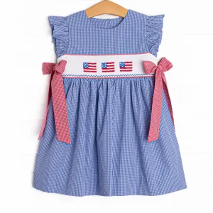 Freedom Flags Smocked Side Tie Dress, Blue