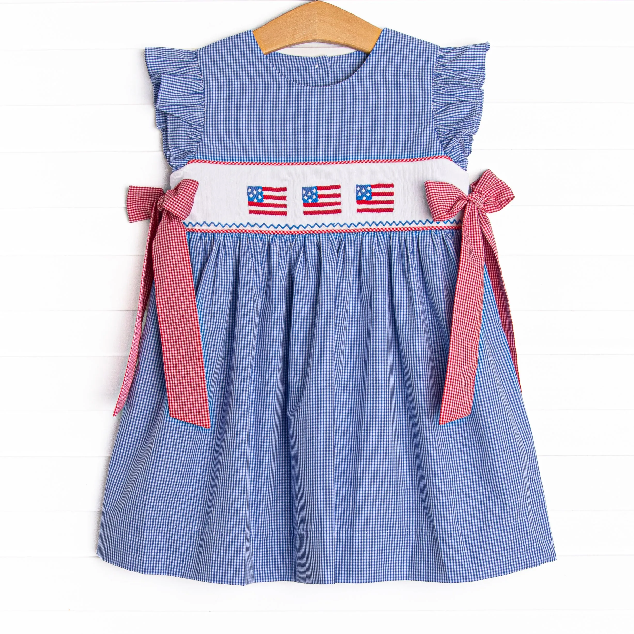 Freedom Flags Smocked Side Tie Dress, Blue