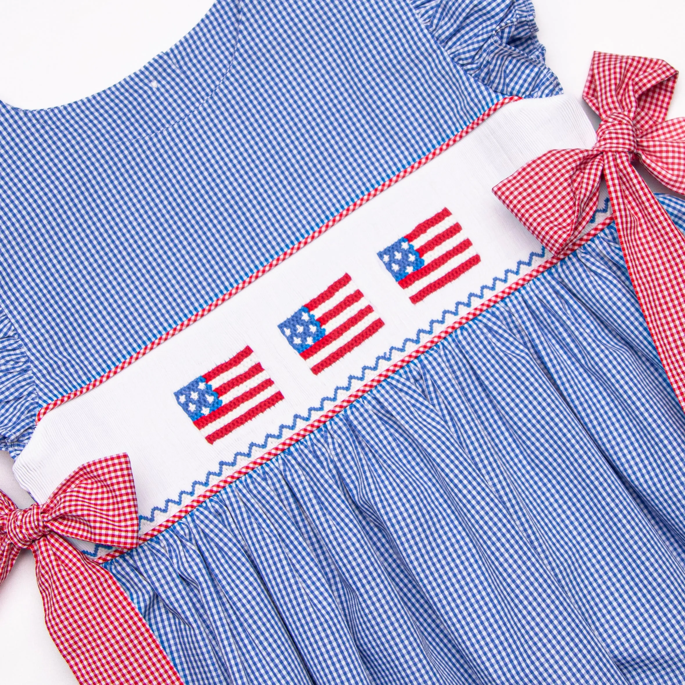Freedom Flags Smocked Side Tie Dress, Blue