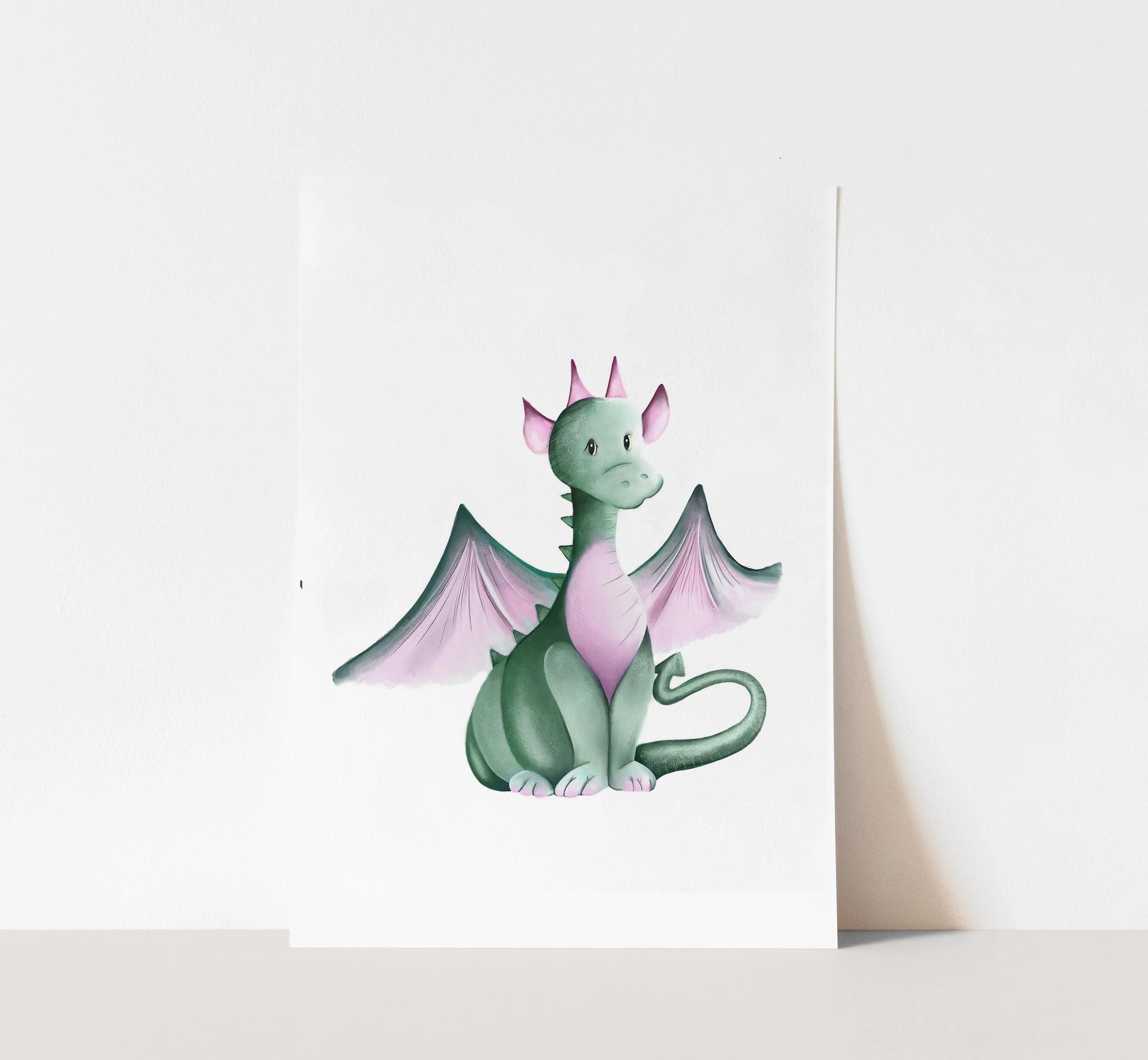 Green and Pink Dragon Nursery Art Print