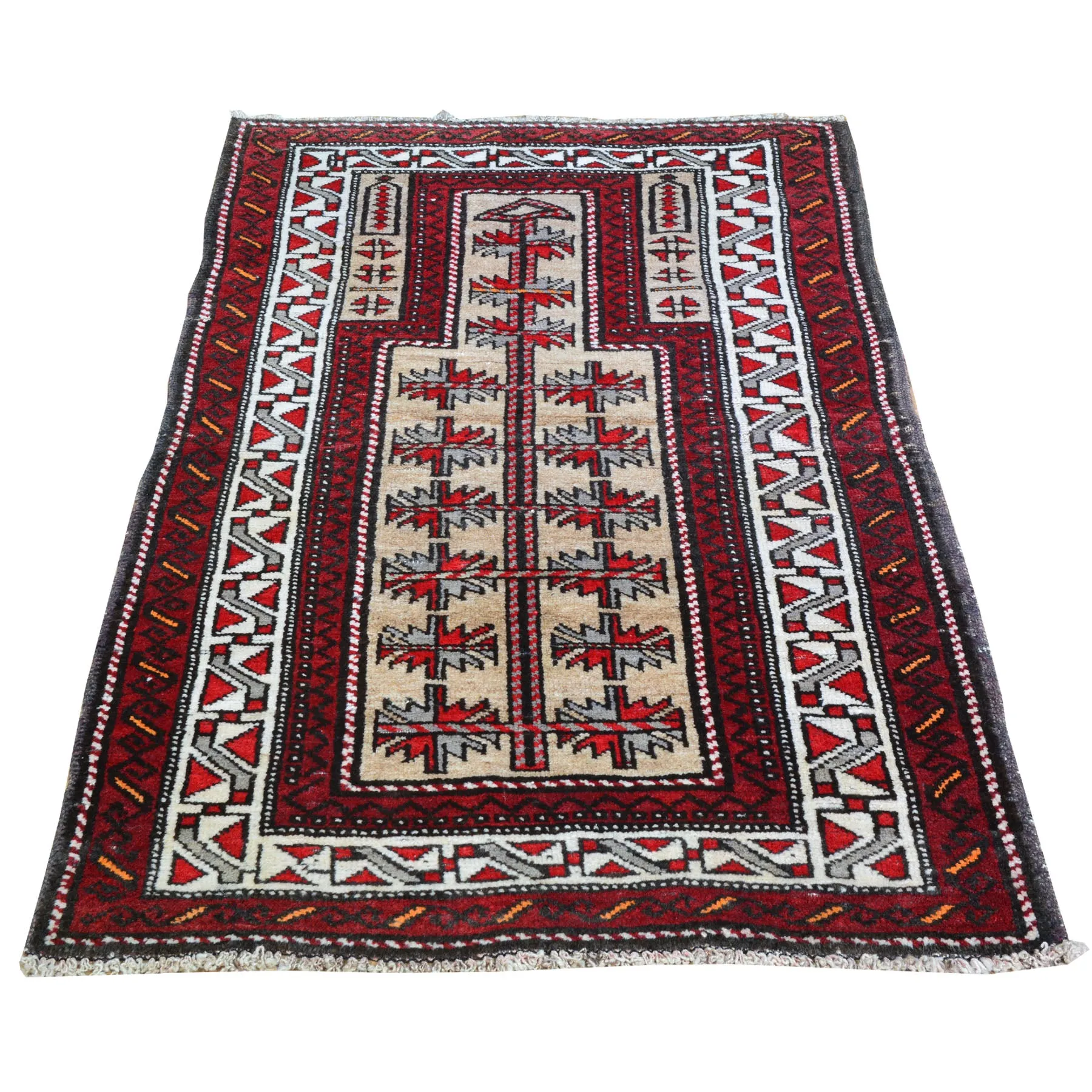 Hand-Knotted Afghan Baluch Prayer Rug Wool Handmade (Size 2.6 X 4.2) Brrsf-1779