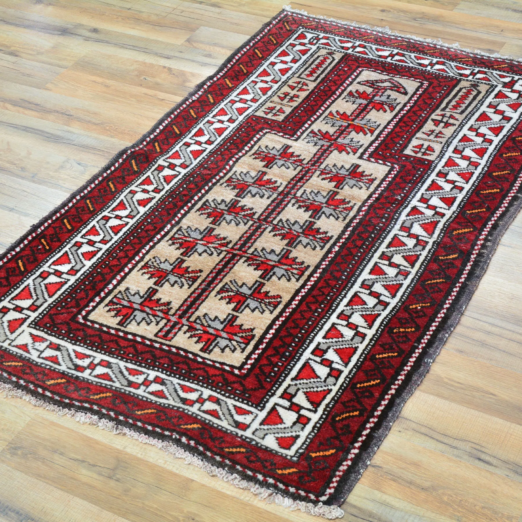 Hand-Knotted Afghan Baluch Prayer Rug Wool Handmade (Size 2.6 X 4.2) Brrsf-1779