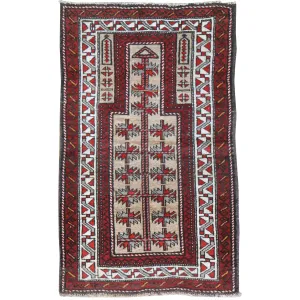 Hand-Knotted Afghan Baluch Prayer Rug Wool Handmade (Size 2.6 X 4.2) Brrsf-1779