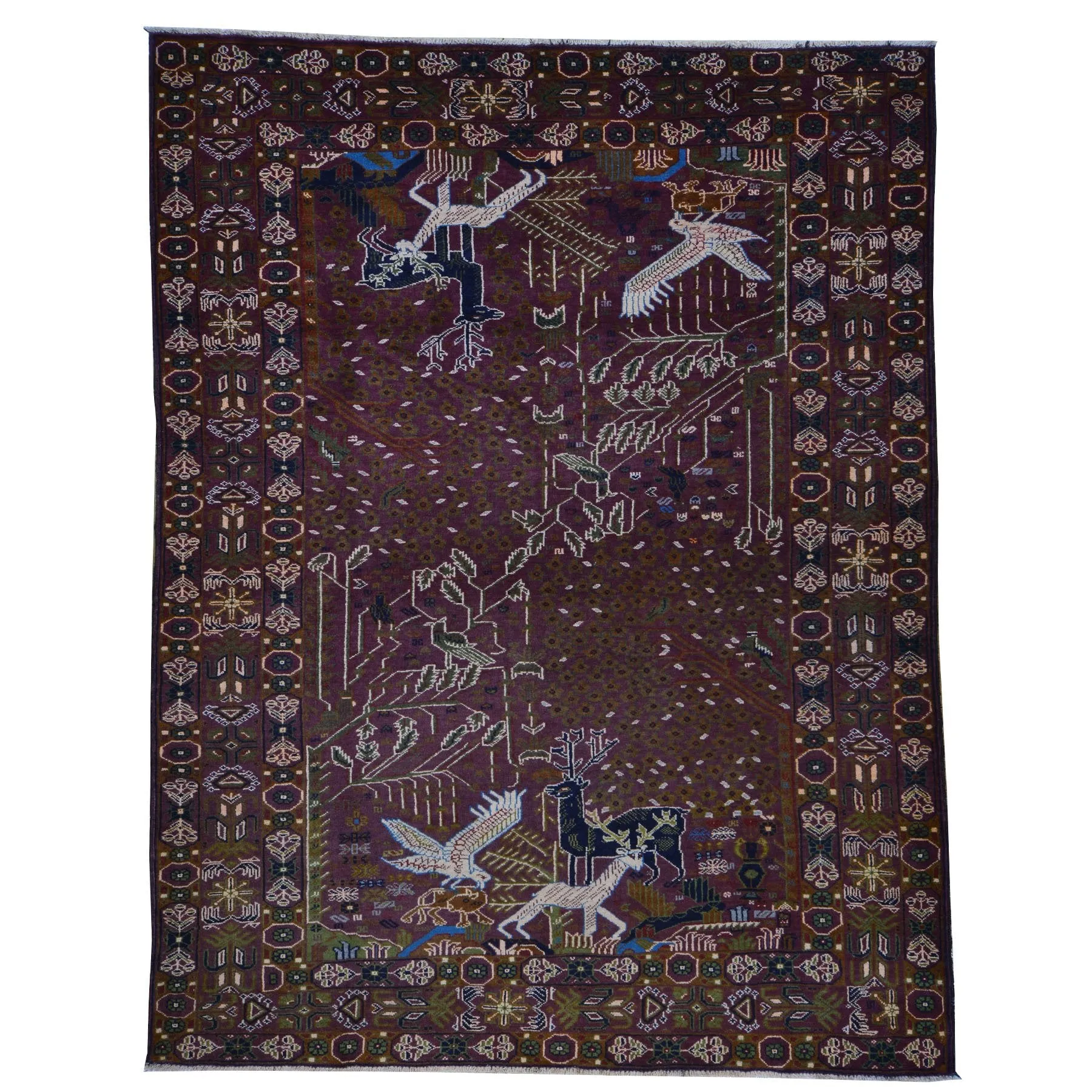 Hand-Knotted Afghan Tribal Pictorial Handmade Oriental Wool Rug (Size 5.4 X 8.1) Cwral-5988
