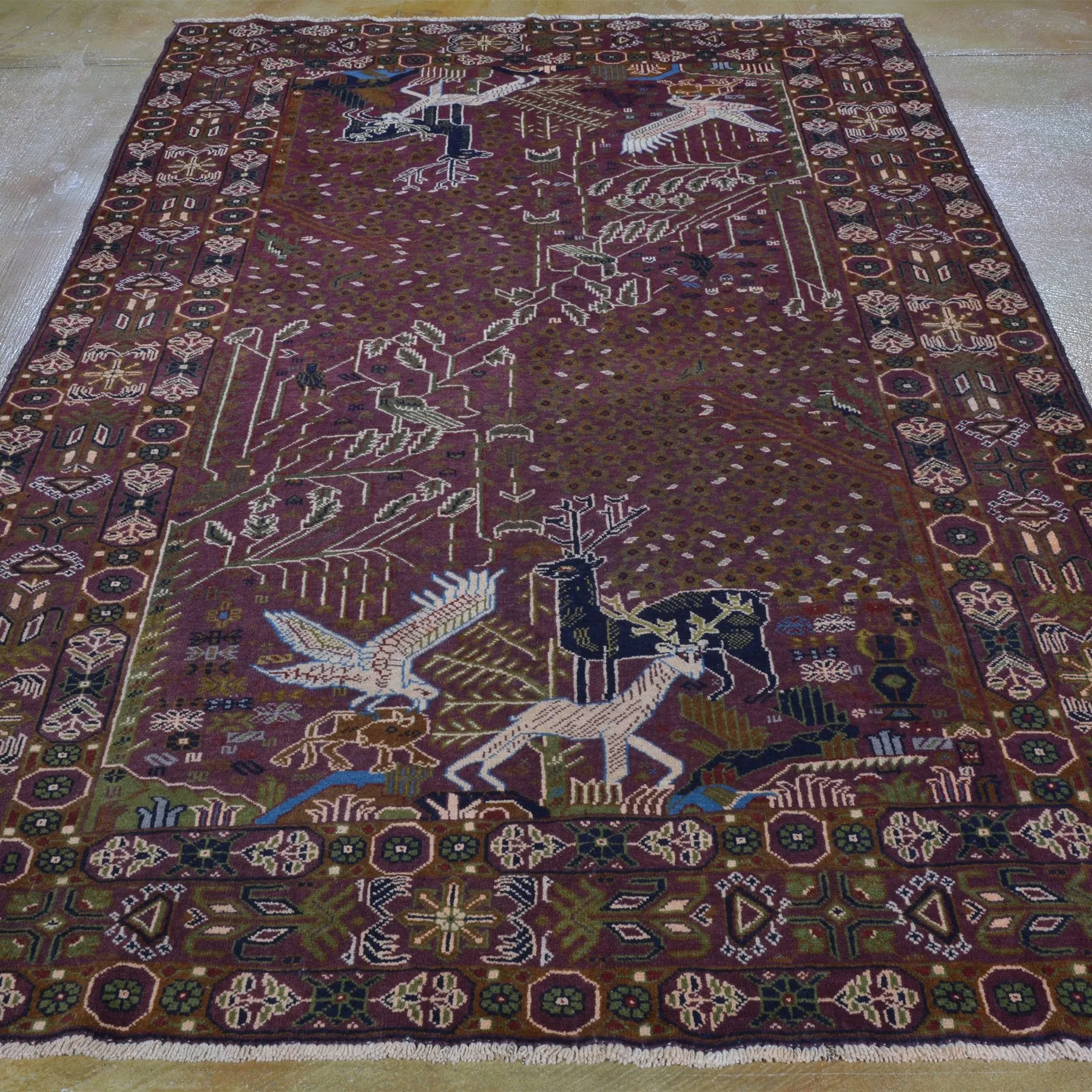 Hand-Knotted Afghan Tribal Pictorial Handmade Oriental Wool Rug (Size 5.4 X 8.1) Cwral-5988