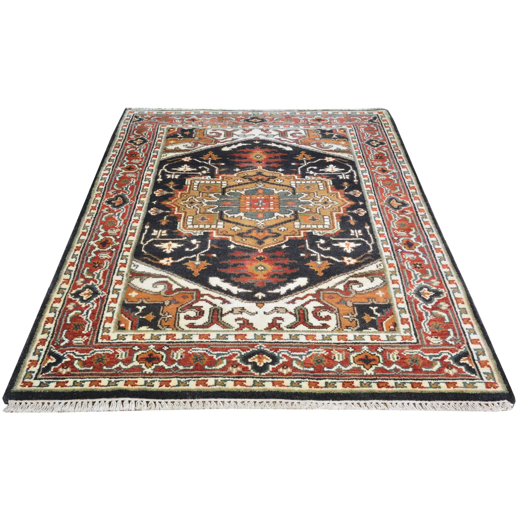 Hand-Knotted Black Serapi Heriz Oriental Wool Rug (Size 3.11 X 5.10) Cwral-9090