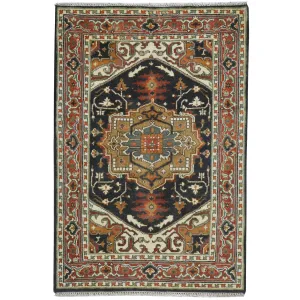 Hand-Knotted Black Serapi Heriz Oriental Wool Rug (Size 3.11 X 5.10) Cwral-9090