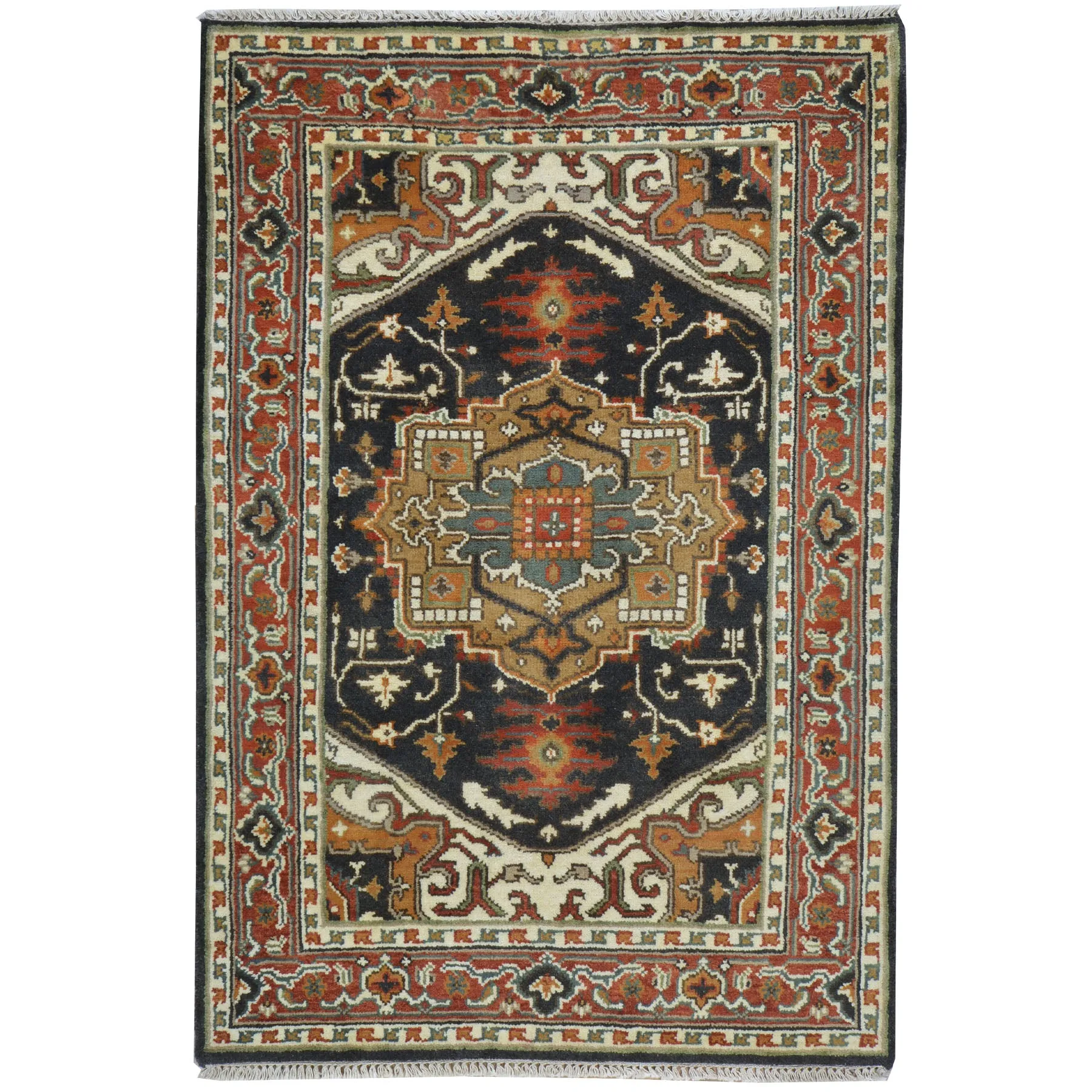 Hand-Knotted Black Serapi Heriz Oriental Wool Rug (Size 3.11 X 5.10) Cwral-9090