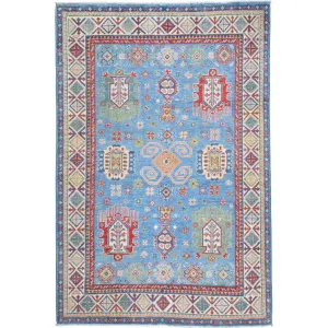 Hand-Knotted Caucasian Design Kazak Wool Handmade Rug (Size 4.0 X 5.9) Cwral-10611