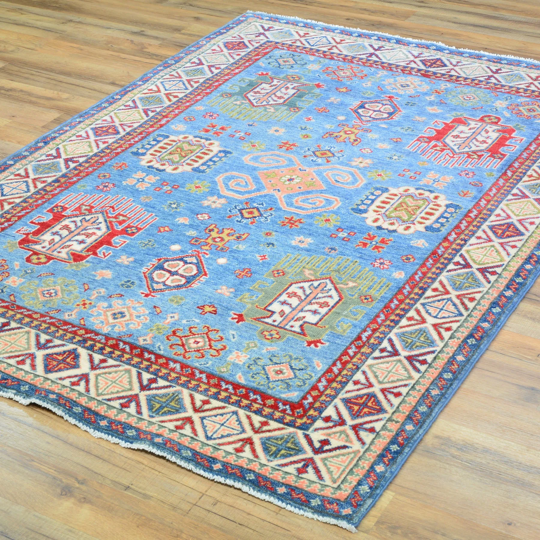 Hand-Knotted Caucasian Design Kazak Wool Handmade Rug (Size 4.0 X 5.9) Cwral-10611