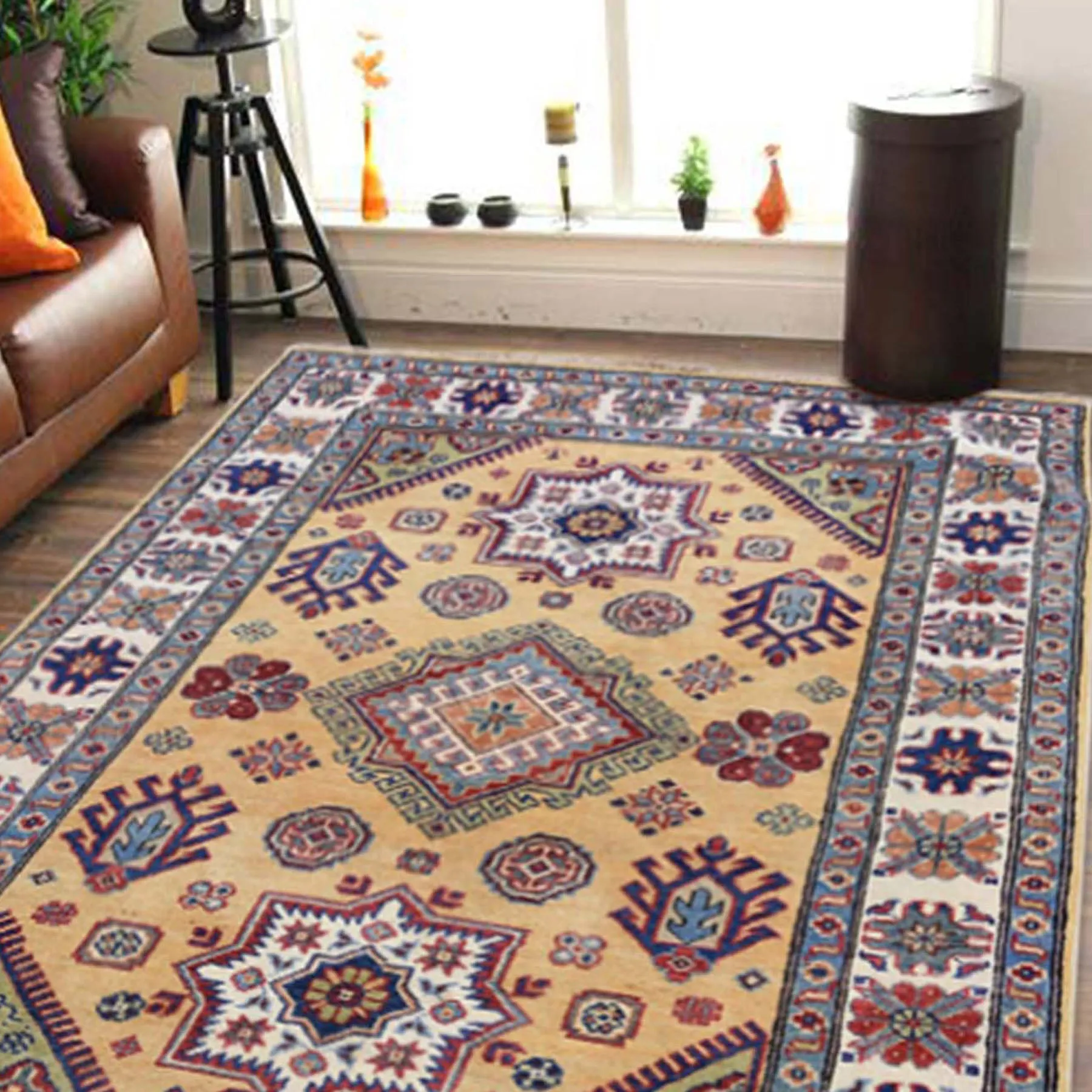 Hand-Knotted Caucasian Design Kazak Wool Handmade Rug (Size 4.2 X 5.6) Cwral-8877