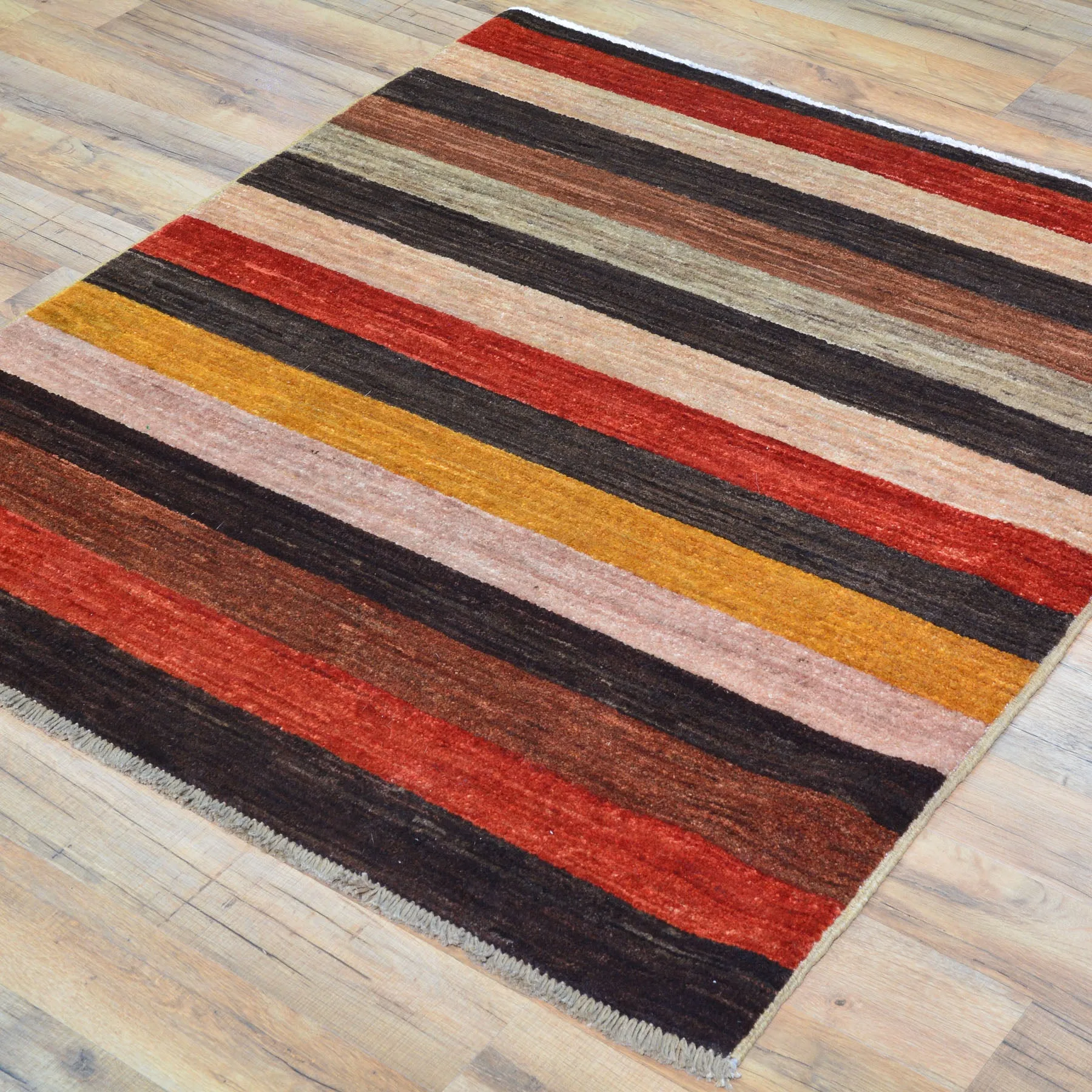 Hand-Knotted Contemporary Strip Gabbeh Wool Handmade Rug (Size 3.5 X 3.9) Cwral-9144