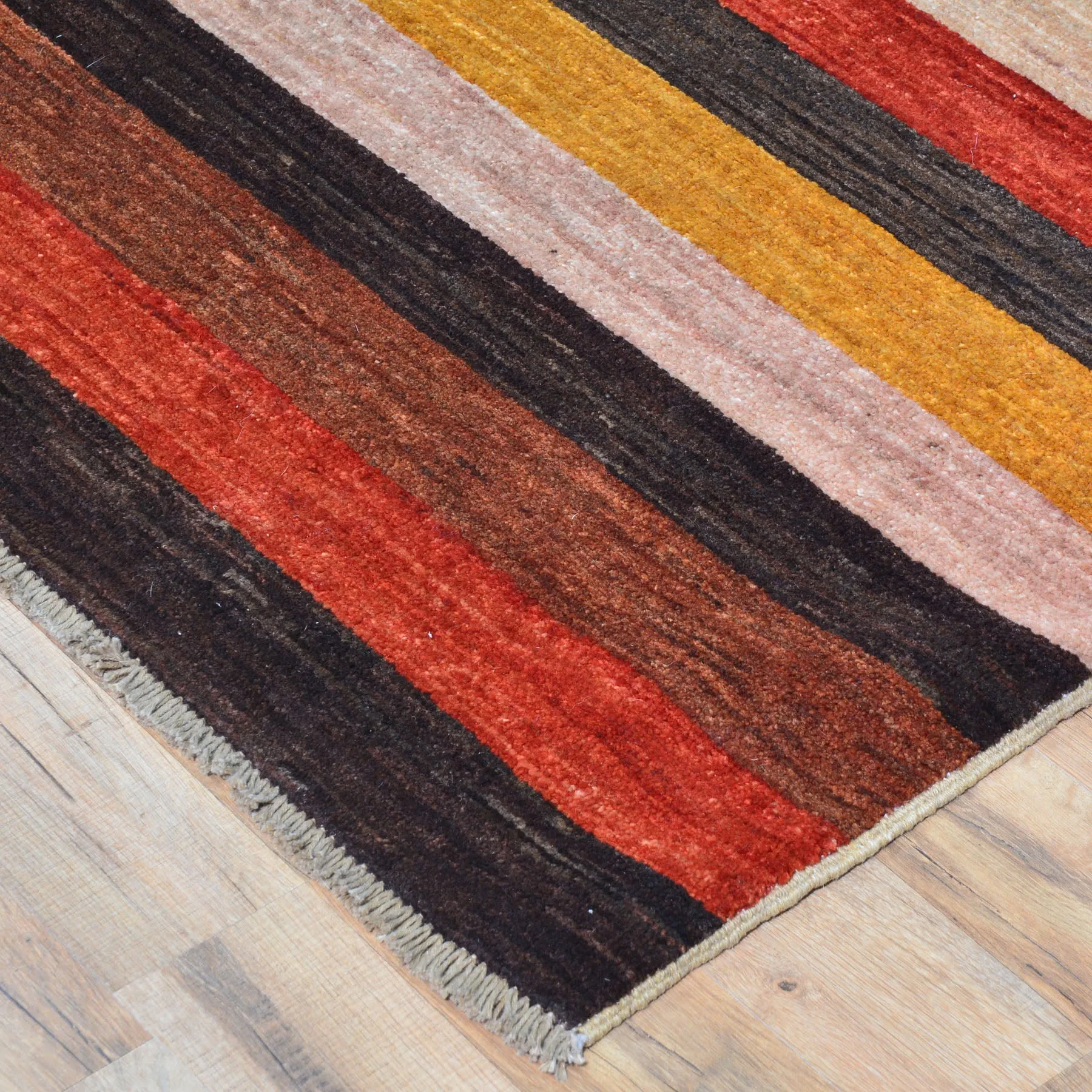 Hand-Knotted Contemporary Strip Gabbeh Wool Handmade Rug (Size 3.5 X 3.9) Cwral-9144
