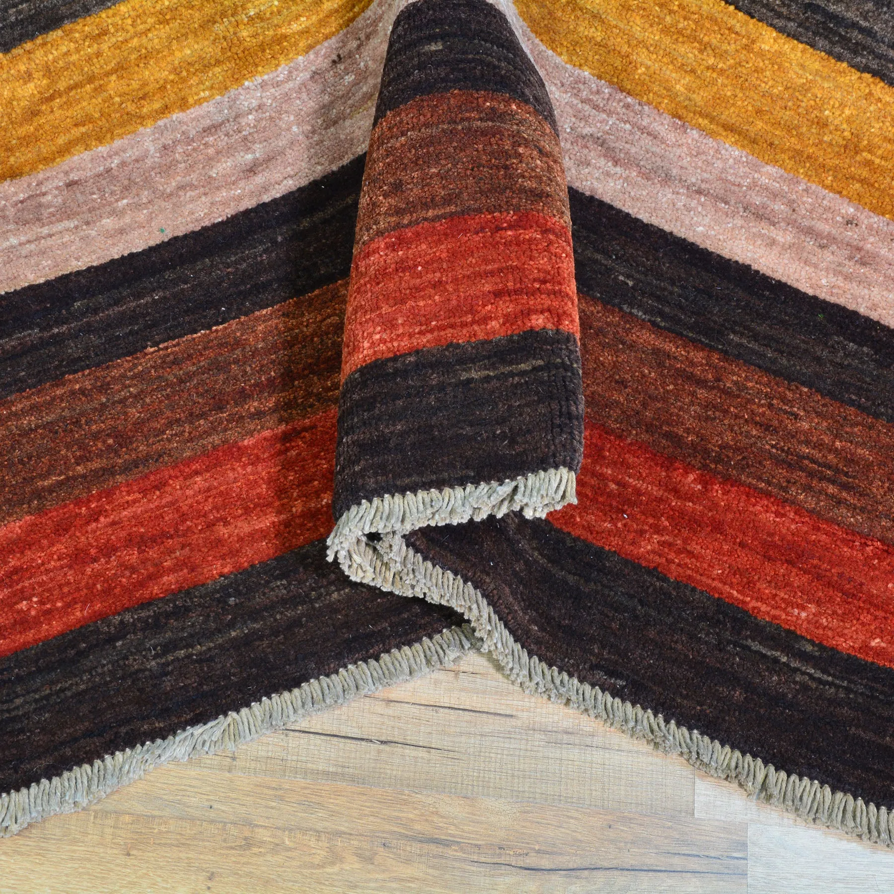 Hand-Knotted Contemporary Strip Gabbeh Wool Handmade Rug (Size 3.5 X 3.9) Cwral-9144