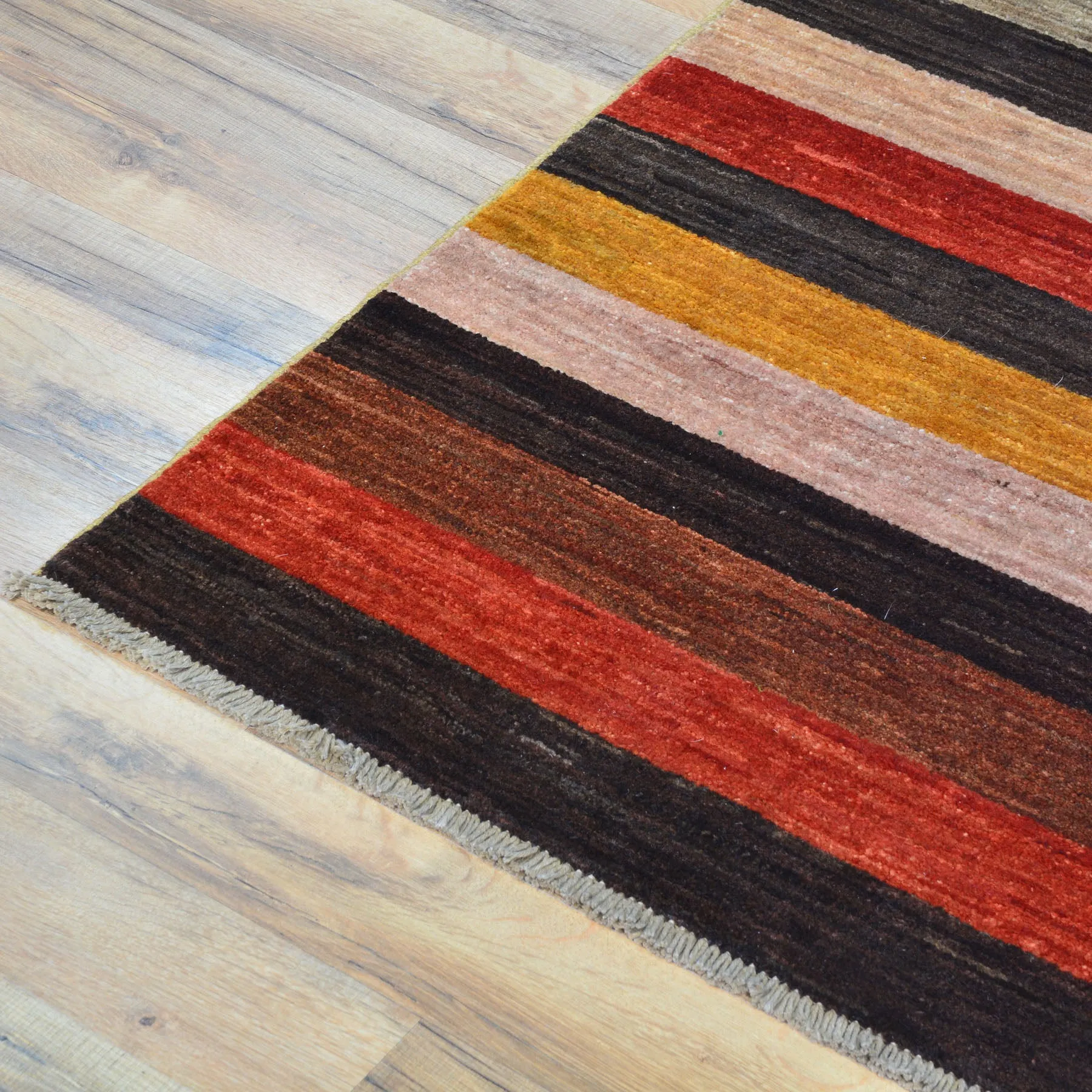 Hand-Knotted Contemporary Strip Gabbeh Wool Handmade Rug (Size 3.5 X 3.9) Cwral-9144