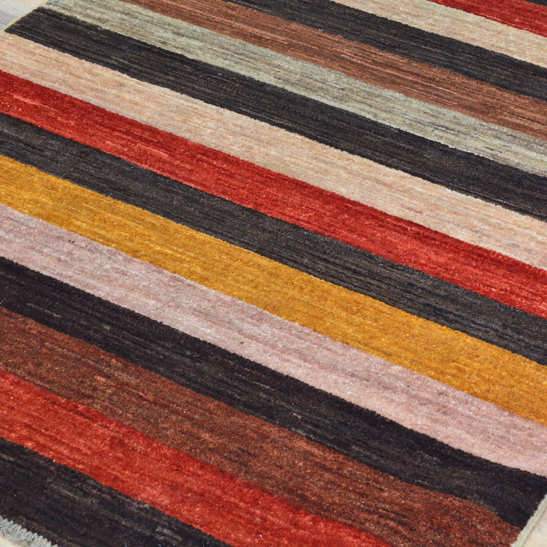 Hand-Knotted Contemporary Strip Gabbeh Wool Handmade Rug (Size 3.5 X 3.9) Cwral-9144
