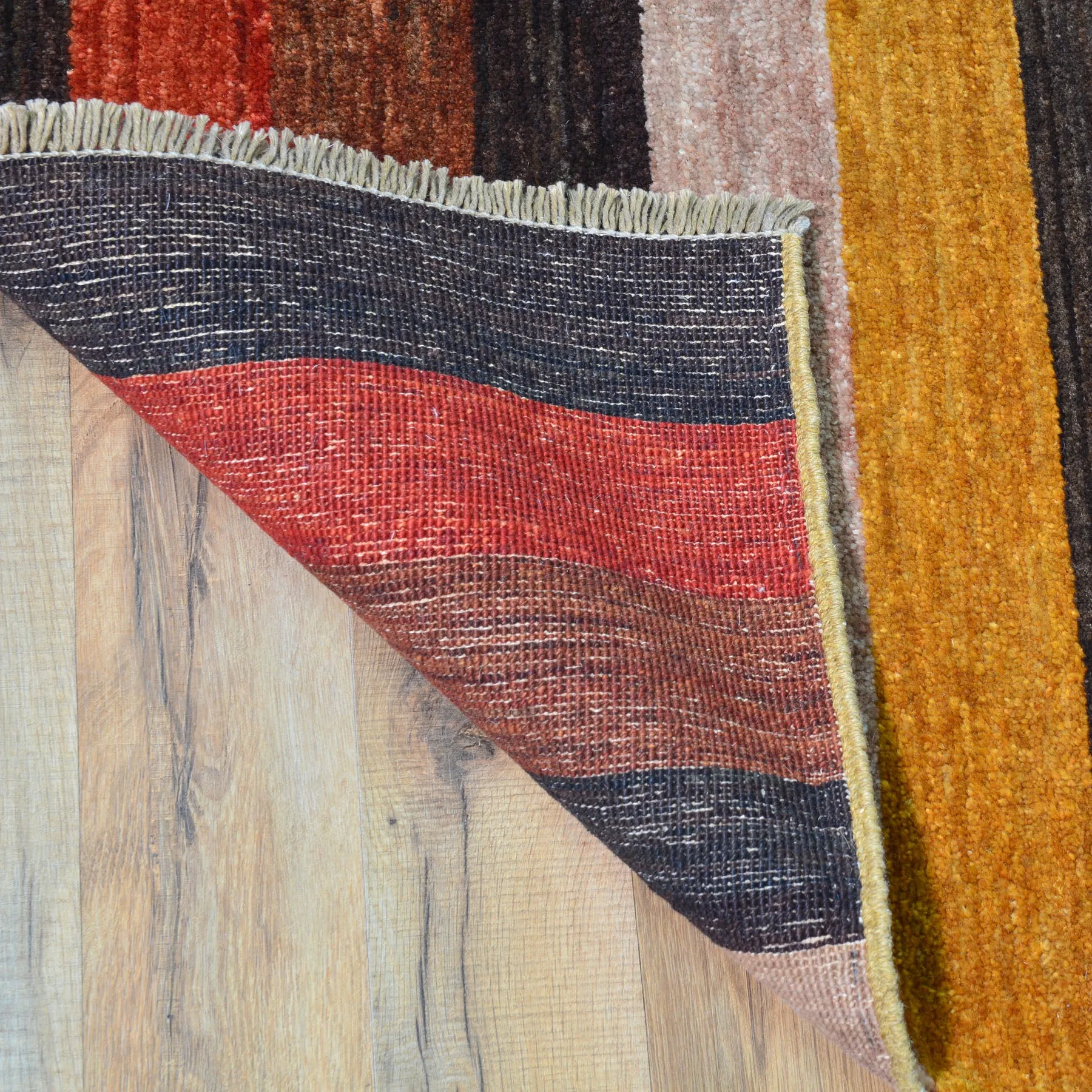 Hand-Knotted Contemporary Strip Gabbeh Wool Handmade Rug (Size 3.5 X 3.9) Cwral-9144