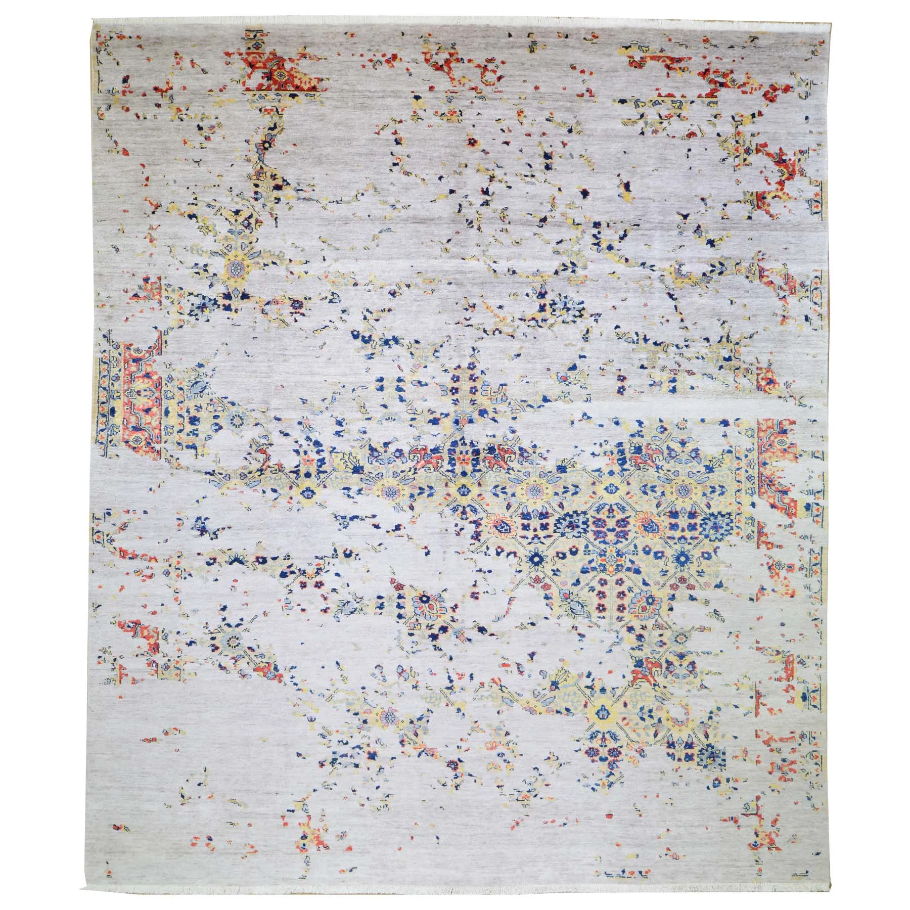 Hand-Knotted Fine Modern Broken Design Wool Bamboo Silk Rug (Size 7.10 X 10.3) Brral-3408