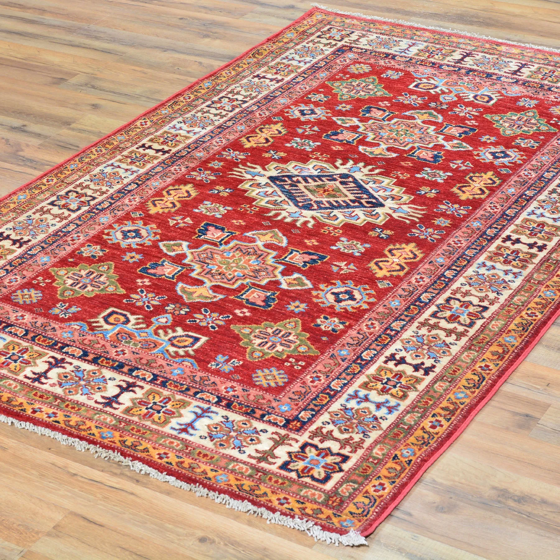 Hand-Knotted Fine Oriental Super Kazak Design Wool Rug (Size 4.0 X 6.0) Cwral-7239