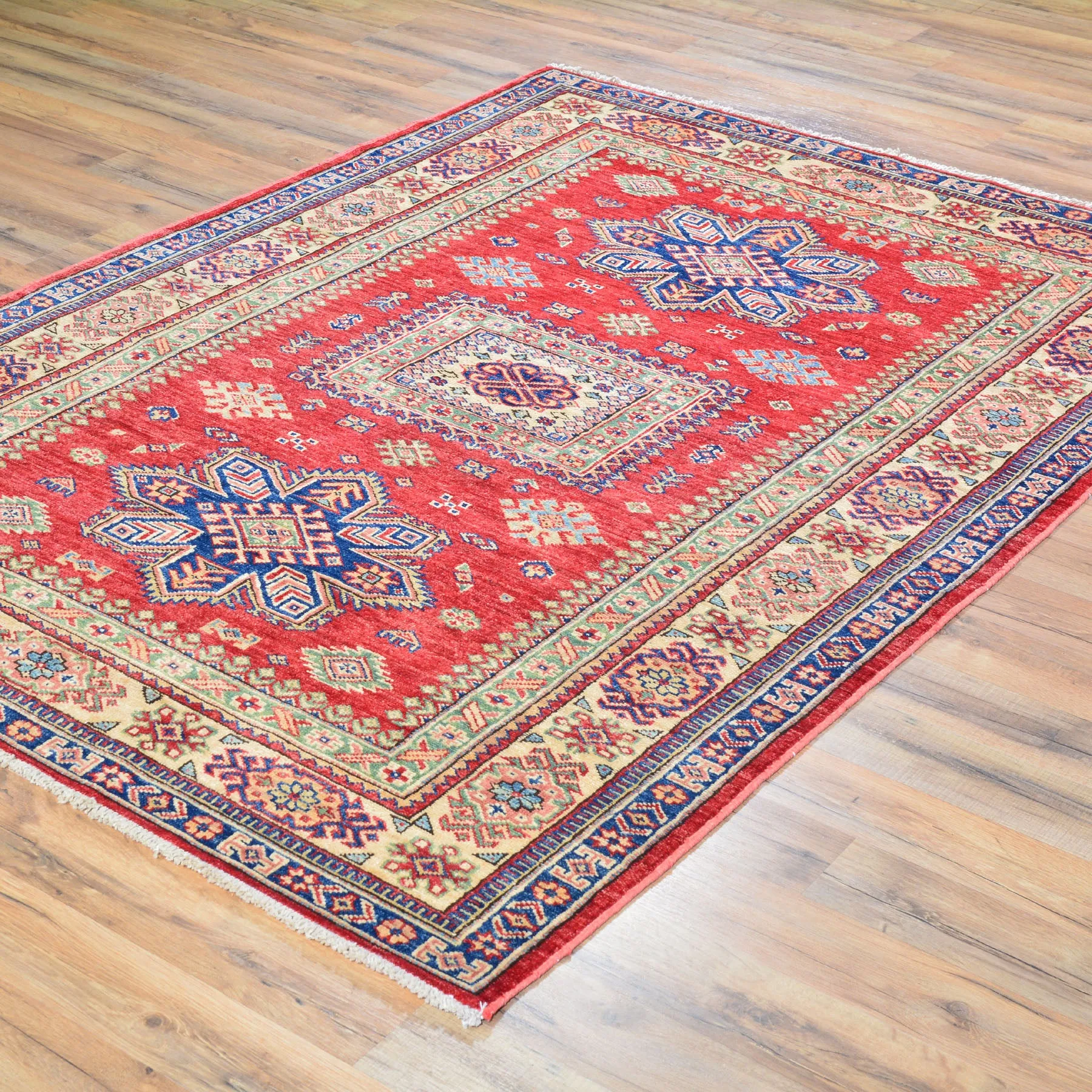 Hand-Knotted Fine Oriental Super Kazak Tribal Design Wool Rug (Size 4.3 X 6.0) Brral-2409