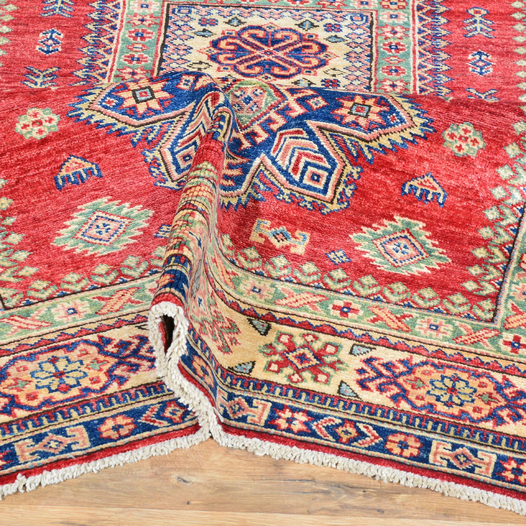 Hand-Knotted Fine Oriental Super Kazak Tribal Design Wool Rug (Size 4.3 X 6.0) Brral-2409