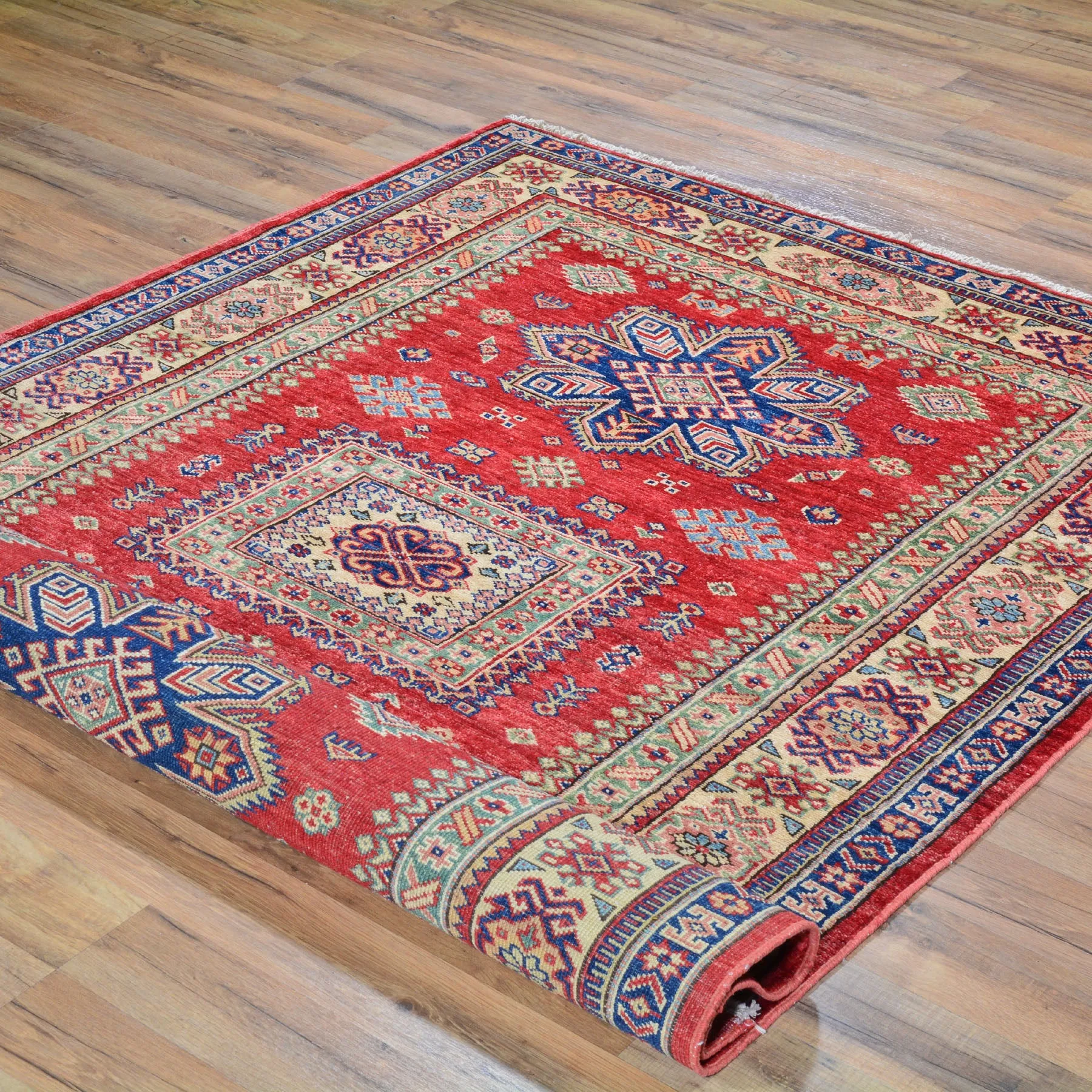 Hand-Knotted Fine Oriental Super Kazak Tribal Design Wool Rug (Size 4.3 X 6.0) Brral-2409
