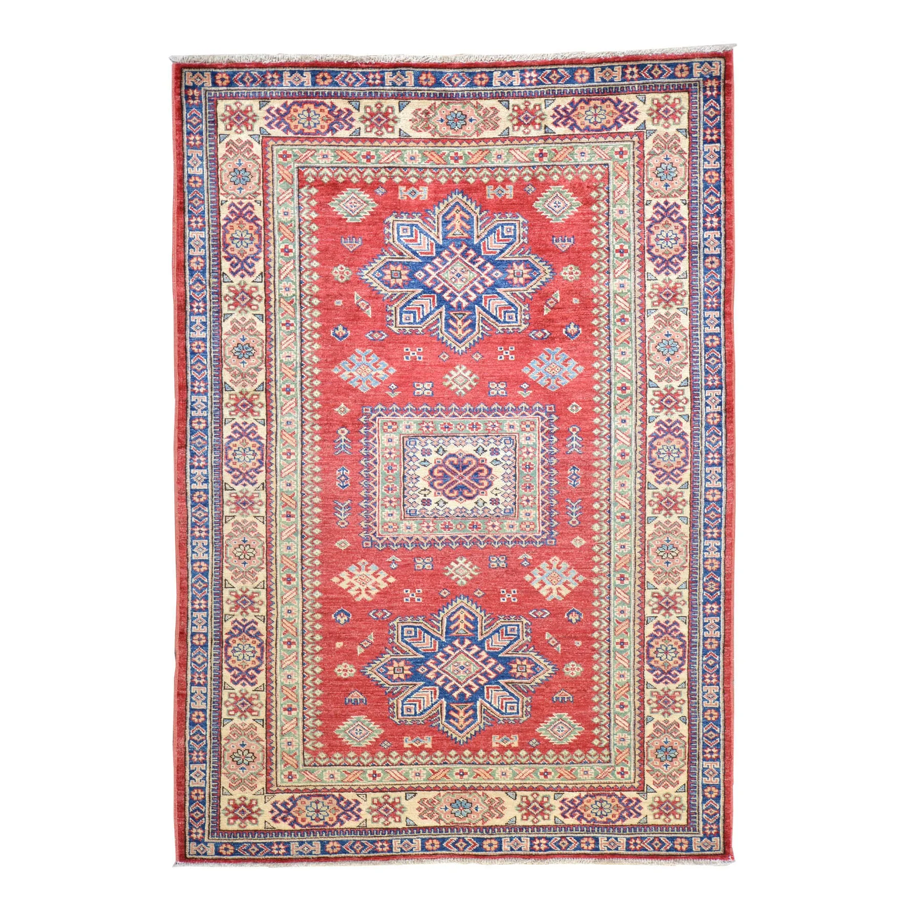 Hand-Knotted Fine Oriental Super Kazak Tribal Design Wool Rug (Size 4.3 X 6.0) Brral-2409