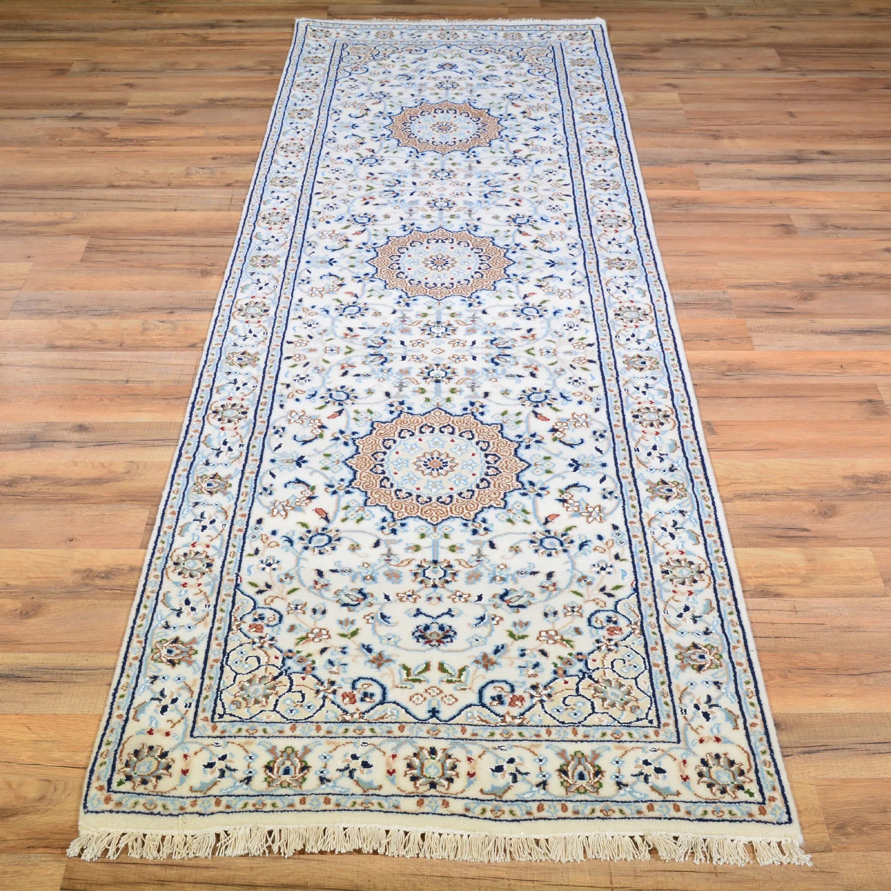 Hand-Knotted Fine Wool Silk Persian Nain Design Rug (Size 2.8 X 8.0) Cwral-6858