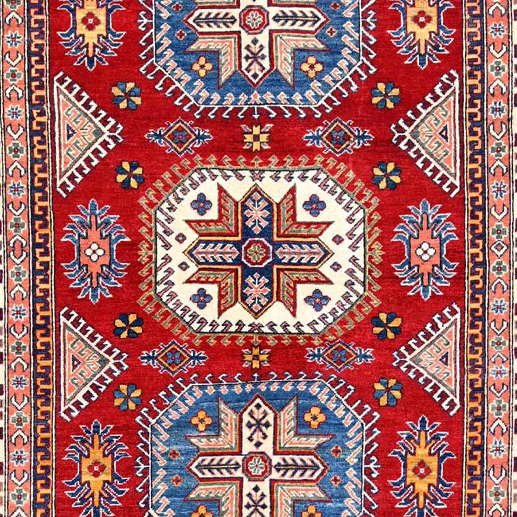 Hand-Knotted Geometric Kazak Design Wool Rug (Size 5.11 X 8.4) Cwral-11073