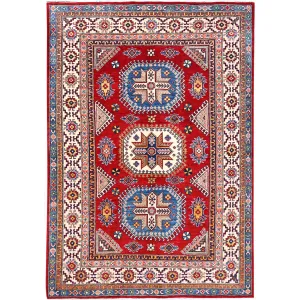 Hand-Knotted Geometric Kazak Design Wool Rug (Size 5.11 X 8.4) Cwral-11073
