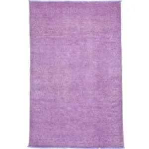 Hand-Knotted Handmade Overdye Wool Purple Color Modern Rug (Size 3.11 X 6.1) Brral-480