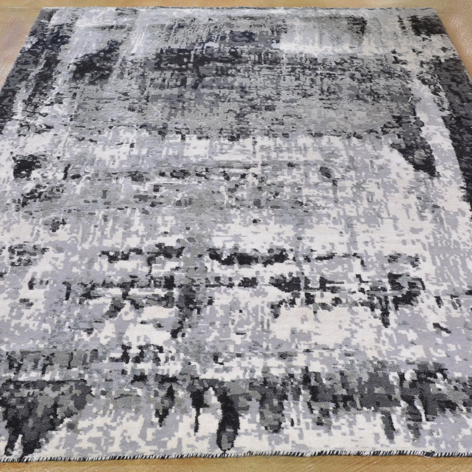 Hand-Knotted Modern Abstract Art Design Handmade Rug (Size 5.2 X 7.4) Brral-5418