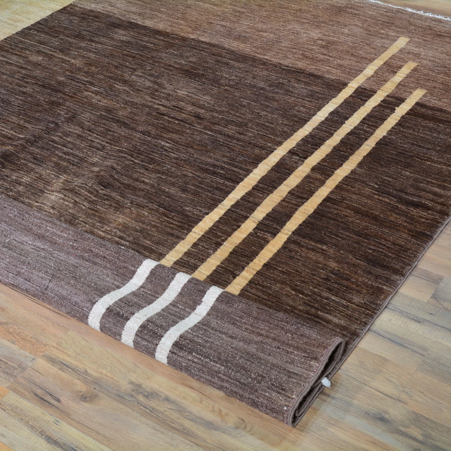 Hand-Knotted Modern Peshawar Gabbeh Design Wool Rug (Size 6.8 X 7.8) Cwral-6840