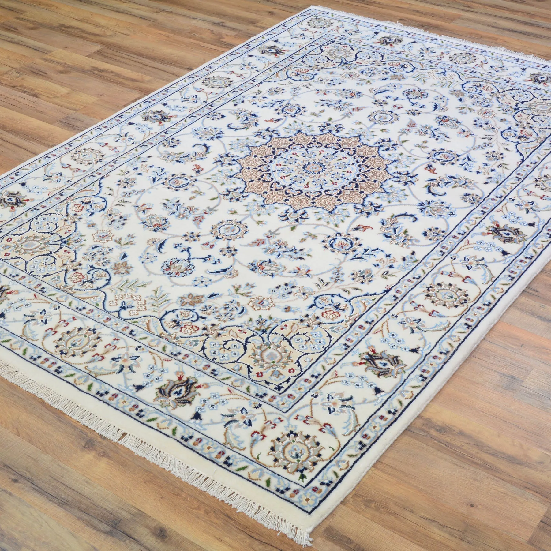 Hand-Knotted Oriental Indo Nain Design Wool & Silk Handmade Rug (Size 4.2 X 6.2) Cwral-7668