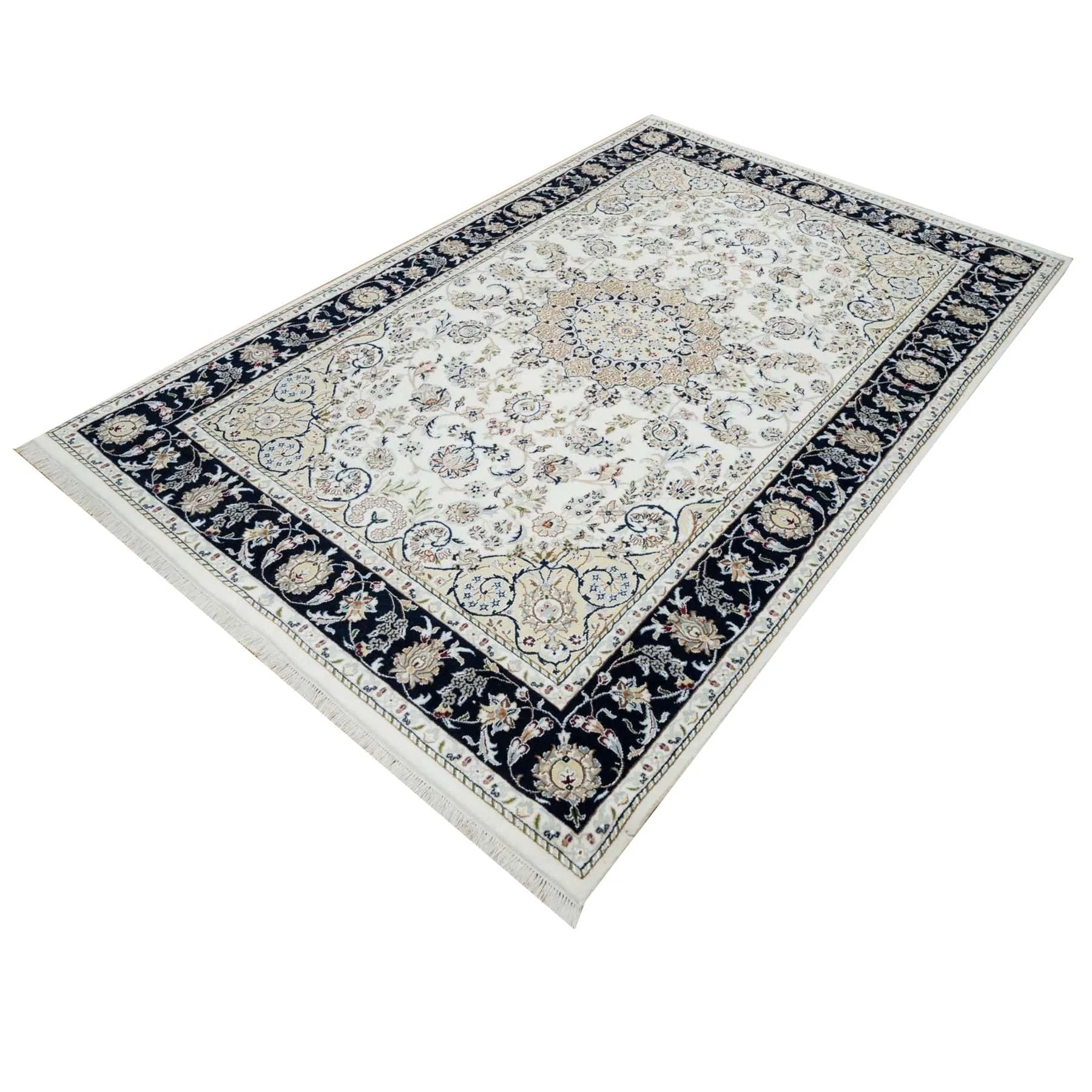Hand-Knotted Oriental Indo Nain Design Wool & Silk Handmade Rug (Size 5.10 X 9.1) Cwral-10581