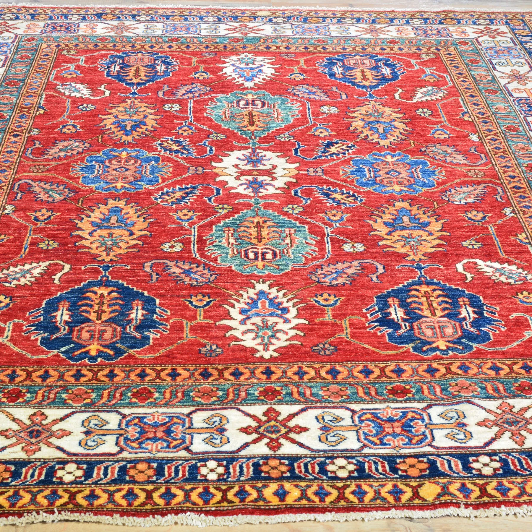 Hand-Knotted Oriental Kazak Design Wool Handmade Rug (Size 6.0 X 6.4) Cwral-8073