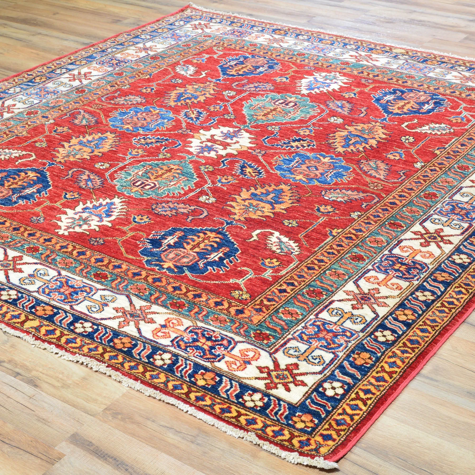 Hand-Knotted Oriental Kazak Design Wool Handmade Rug (Size 6.0 X 6.4) Cwral-8073