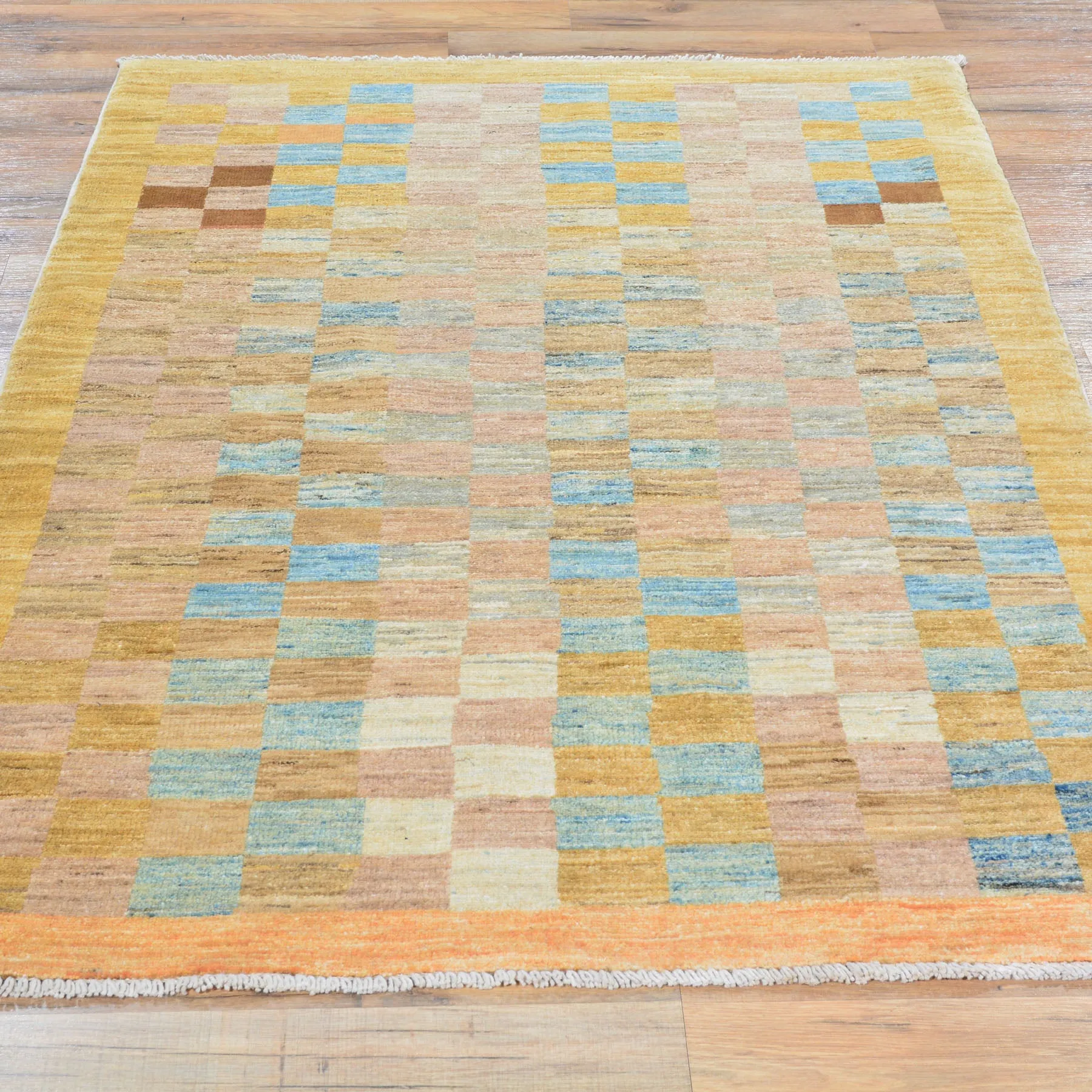 Hand-Knotted Oriental Peshawar Checker Design Gabbeh Wool Rug (Size 3.2 X 5.0) Brral-444