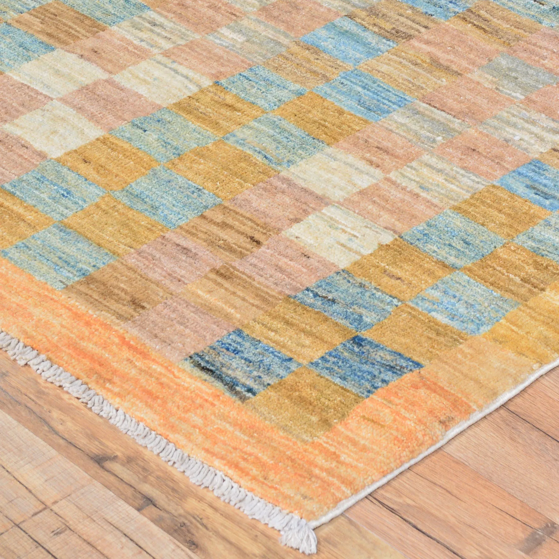 Hand-Knotted Oriental Peshawar Checker Design Gabbeh Wool Rug (Size 3.2 X 5.0) Brral-444