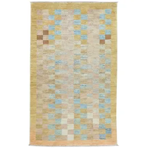 Hand-Knotted Oriental Peshawar Checker Design Gabbeh Wool Rug (Size 3.2 X 5.0) Brral-444