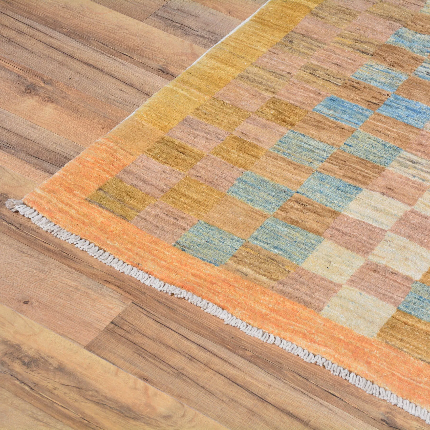 Hand-Knotted Oriental Peshawar Checker Design Gabbeh Wool Rug (Size 3.2 X 5.0) Brral-444